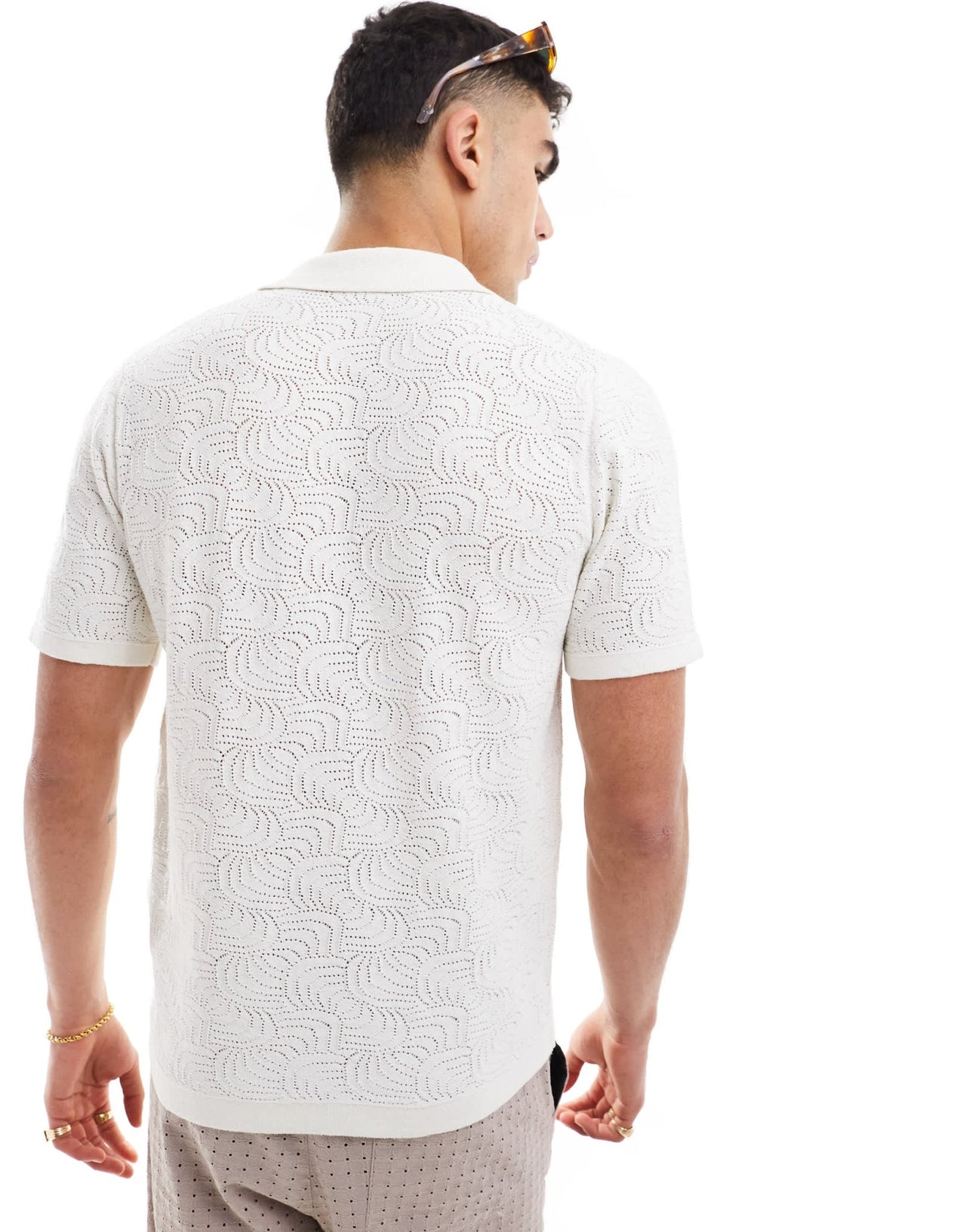 ONLY & SONS revere collar open knit shirt in white - ASOS Sample Sale