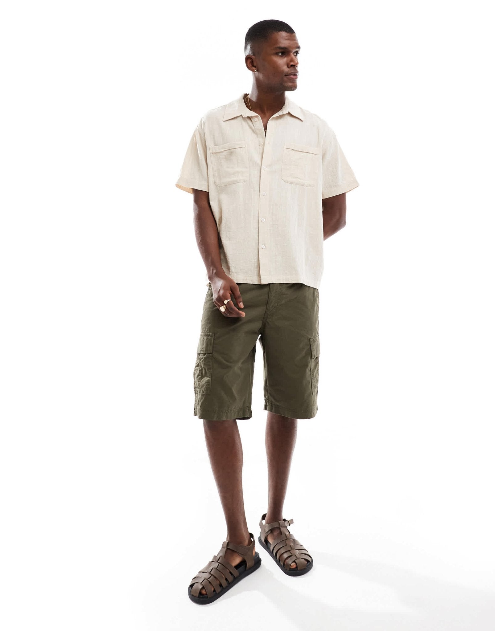 ONLY & SONS short sleeve resort collar shirt in beige - ASOS Sample Sale
