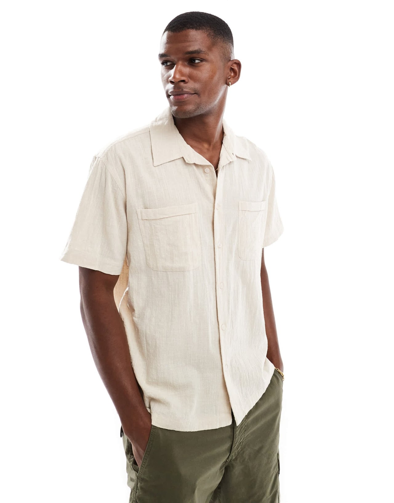 ONLY & SONS short sleeve resort collar shirt in beige - ASOS Sample Sale