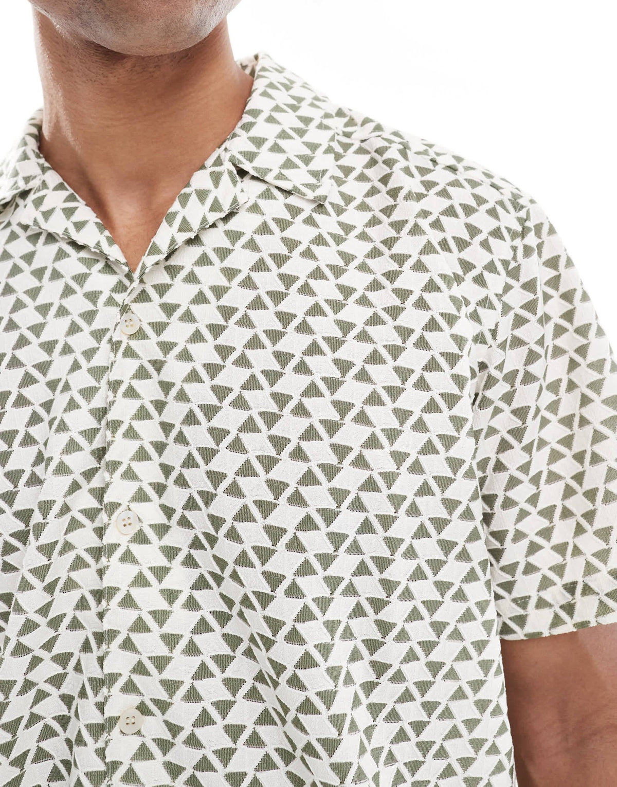 ONLY & SONS short sleeve resort shirt in white with green triangle print - ASOS Sample Sale