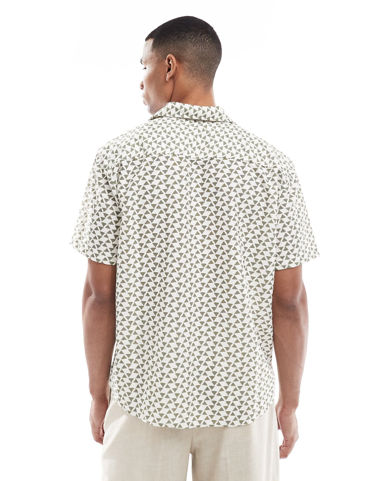 ONLY & SONS short sleeve resort shirt in white with green triangle print - ASOS Sample Sale
