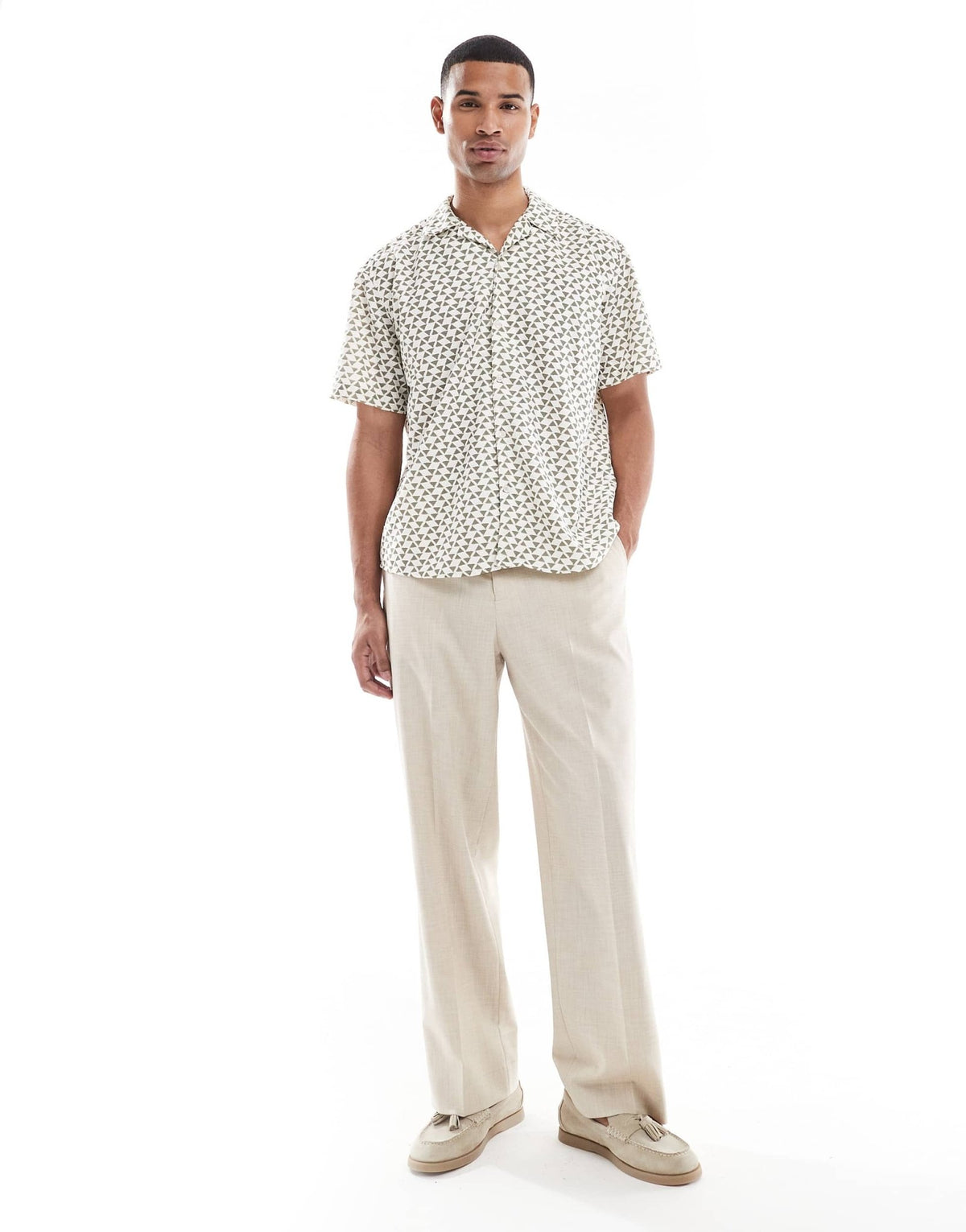 ONLY & SONS short sleeve resort shirt in white with green triangle print - ASOS Sample Sale