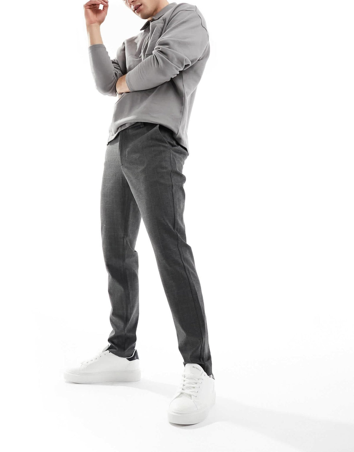 ONLY & SONS smart jersey trouser in dark grey check - ASOS Sample Sale