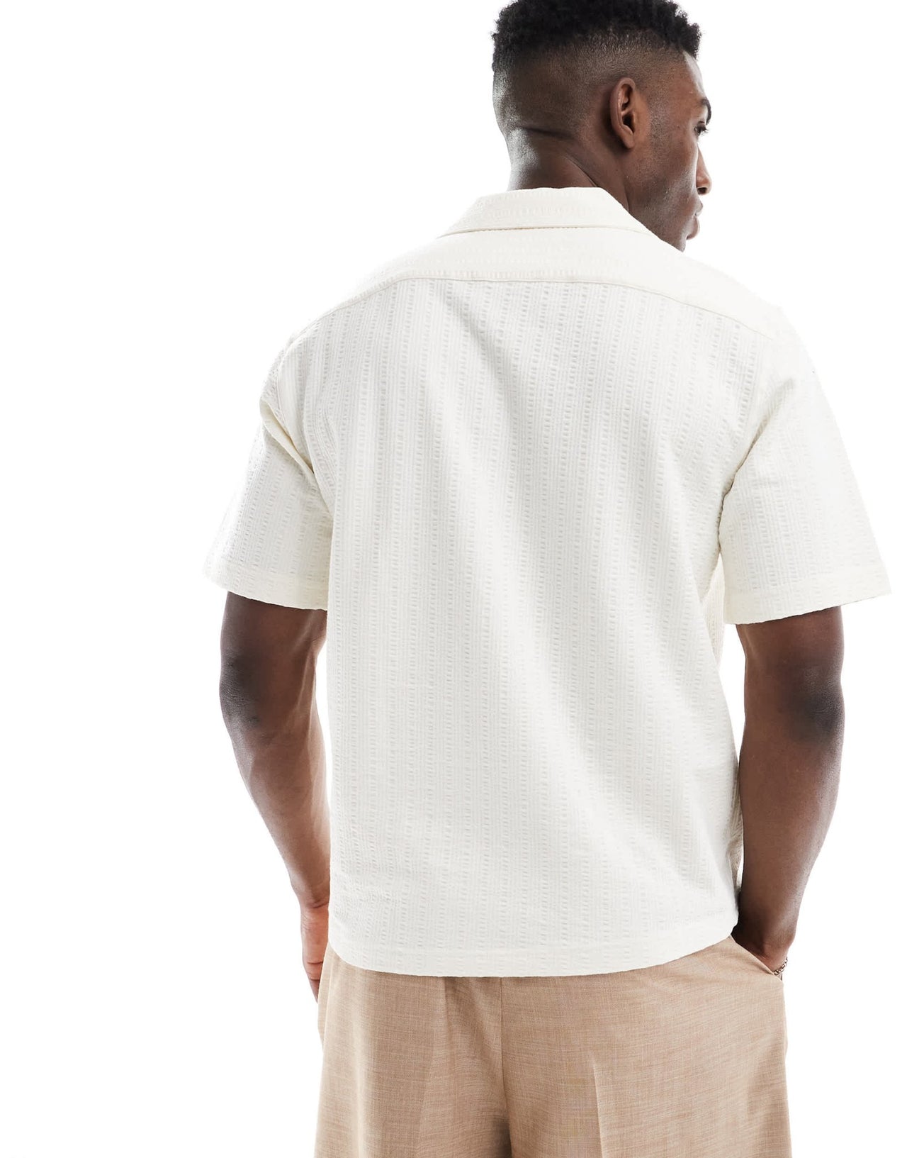 ONLY & SONS split neck seersucker polo in beige - ASOS Sample Sale