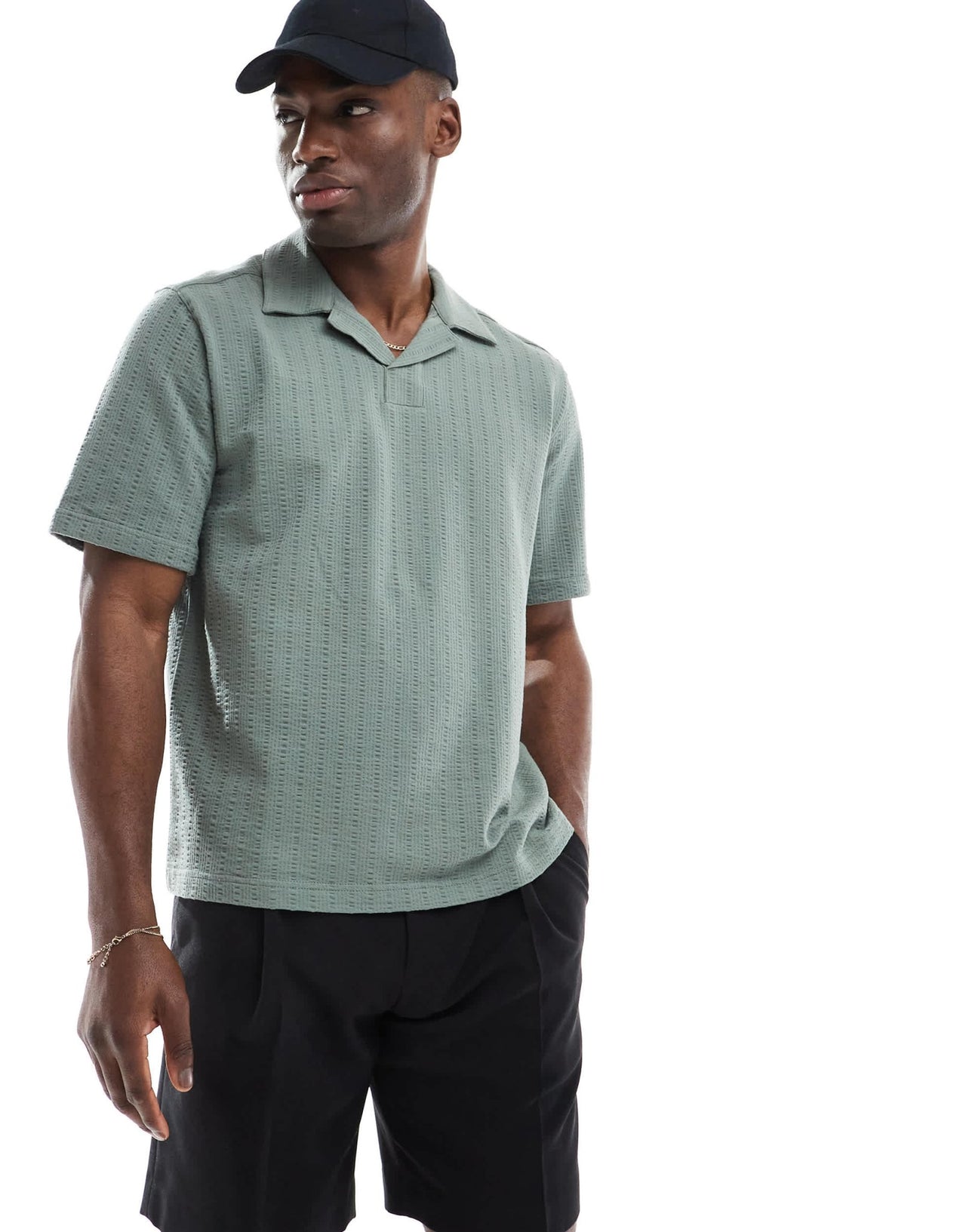ONLY & SONS split neck seersucker polo in sage green - ASOS Sample Sale