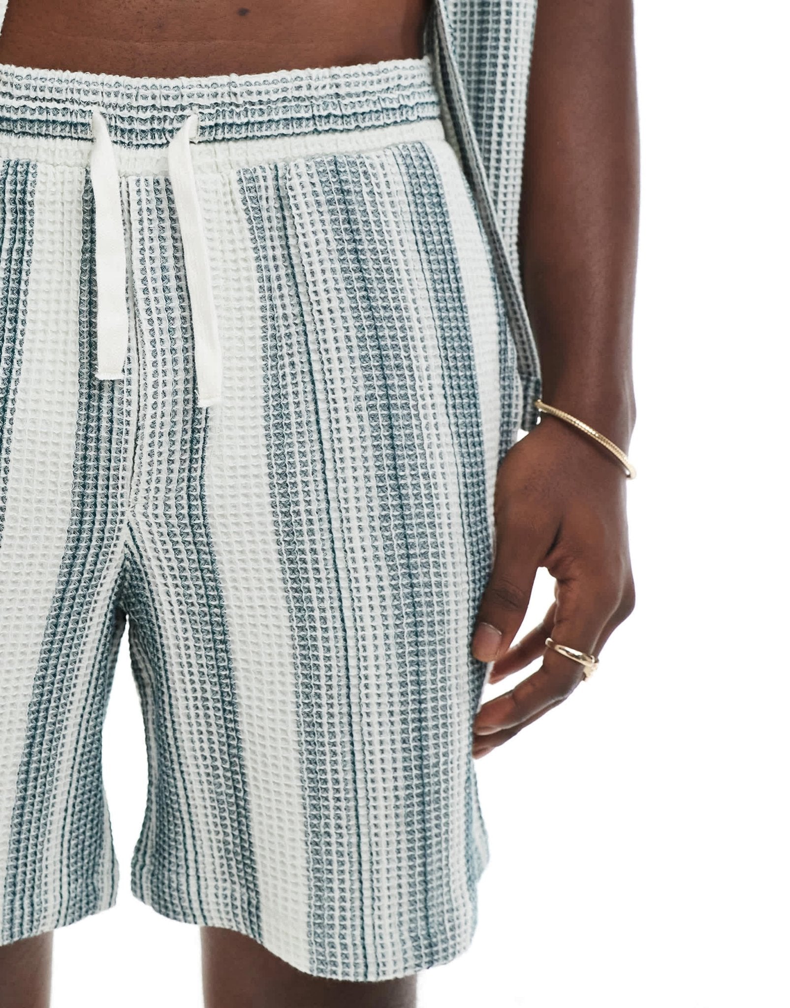 ONLY & SONS waffle short co-ord in white & green - ASOS Sample Sale