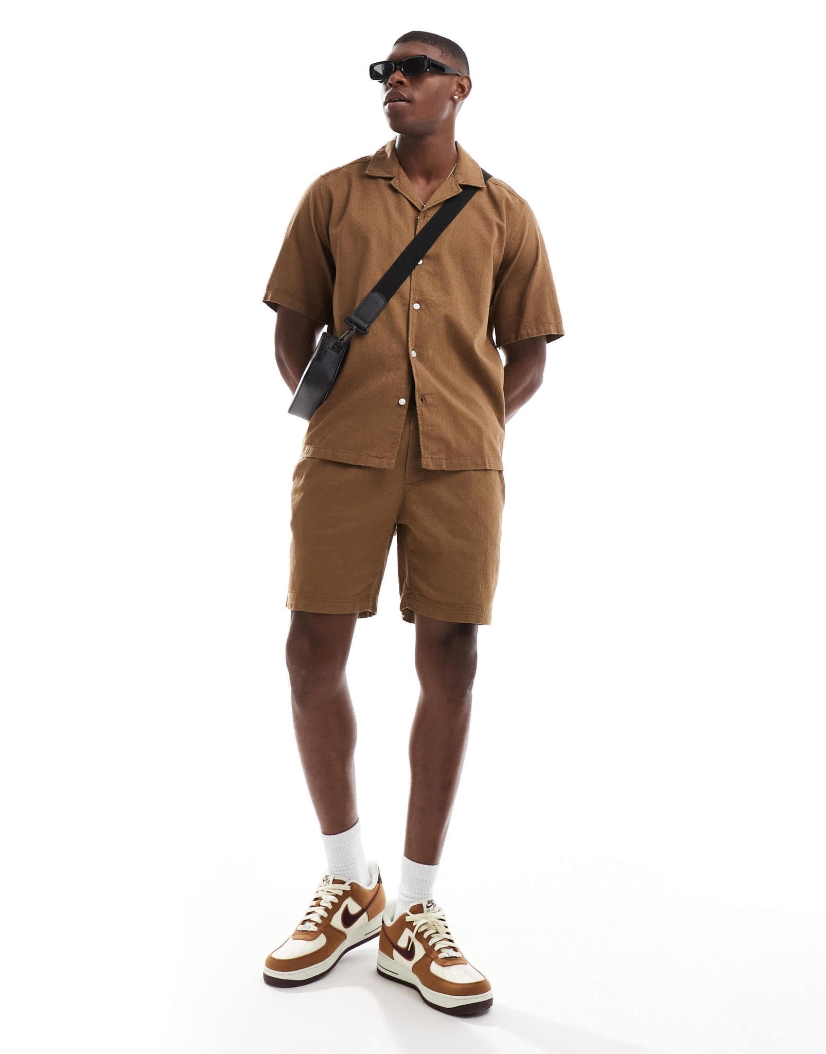 ONLY & SONS waffle texture short in chocolate brown - ASOS Sample Sale