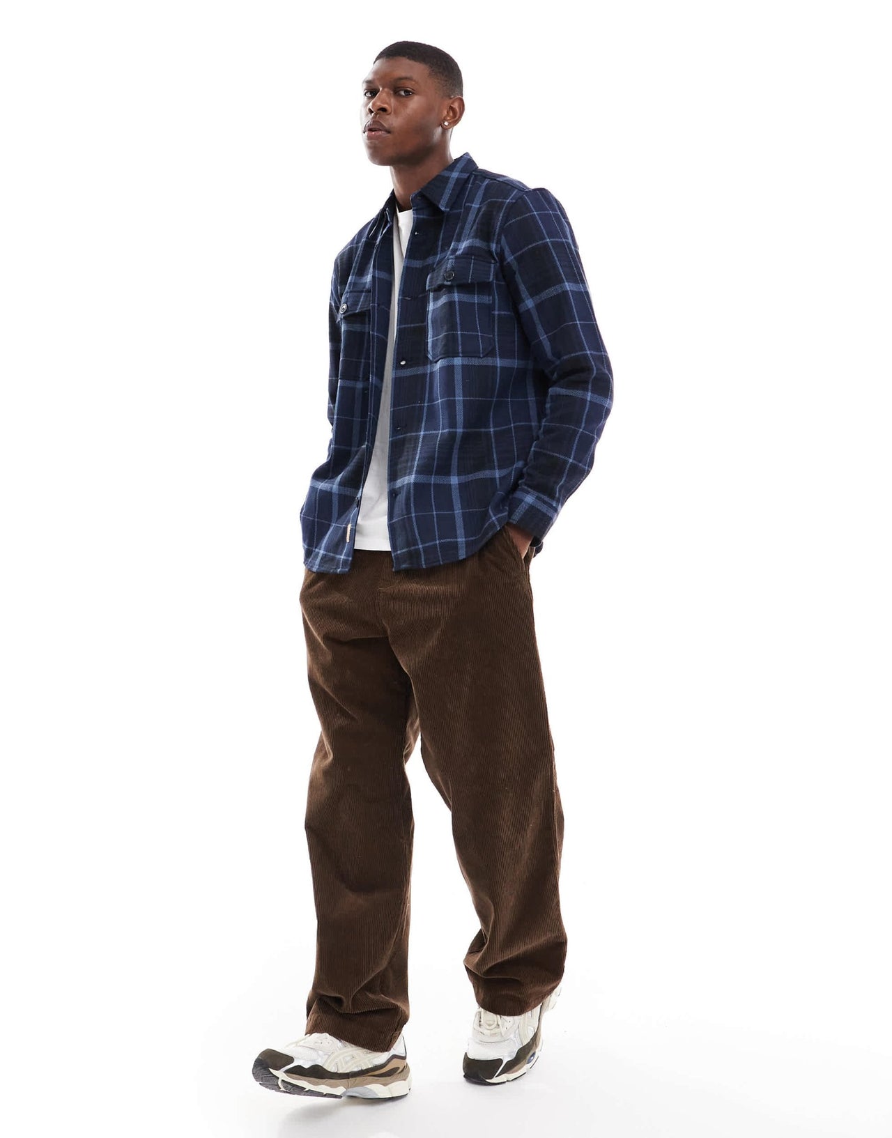 ONLY & SONS worker overshirt in navy check - ASOS Sample Sale