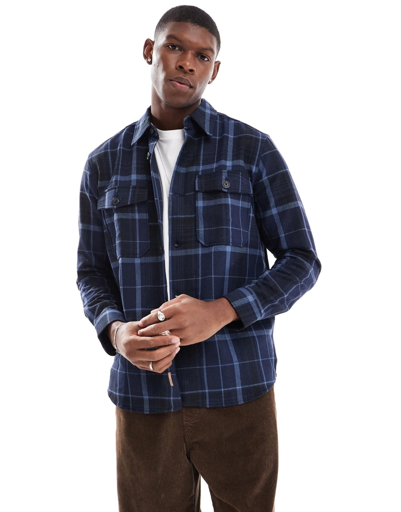 ONLY & SONS worker overshirt in navy check - ASOS Sample Sale