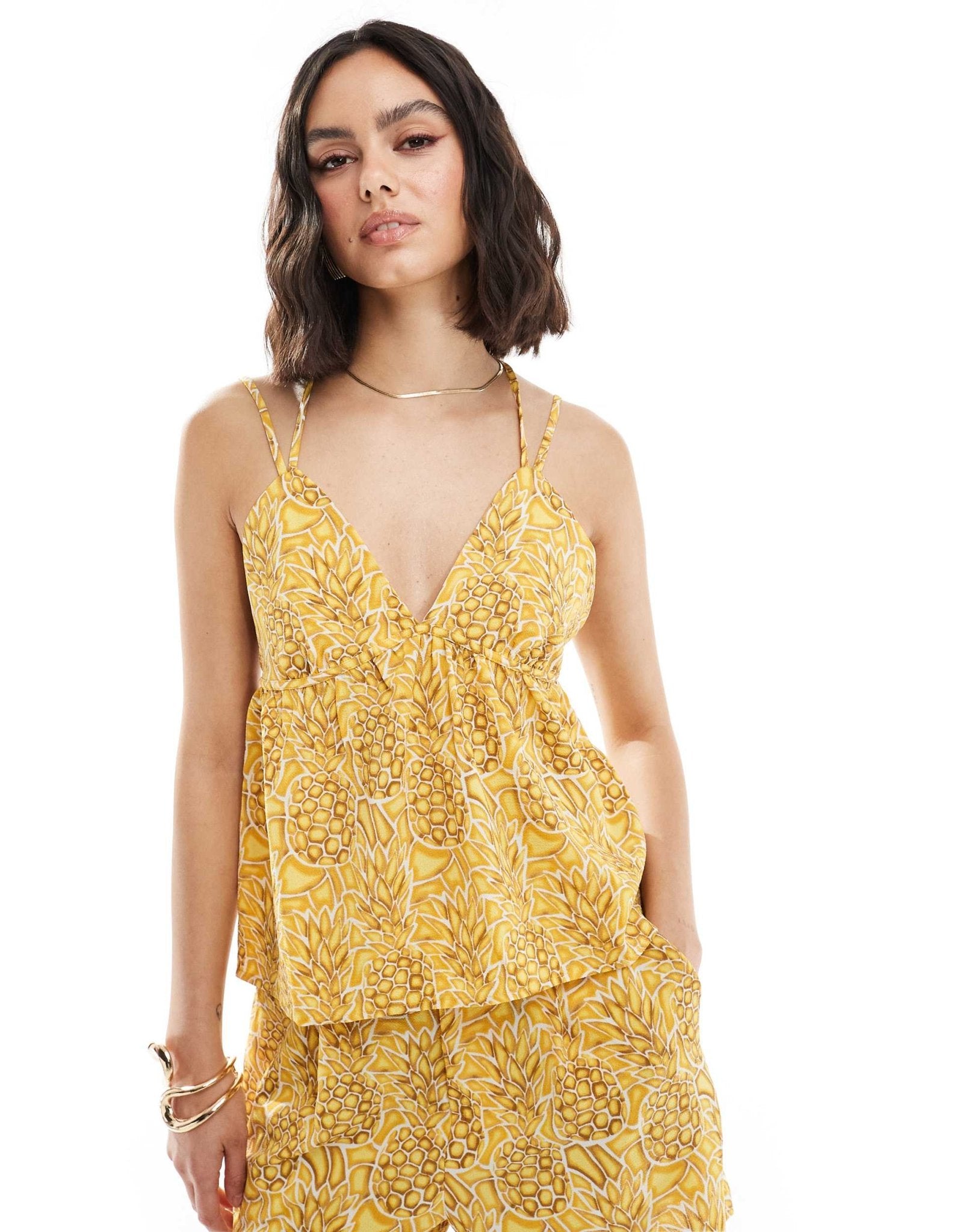ONLY strap detail cami co - ord in yellow pineapple print - ASOS Sample Sale