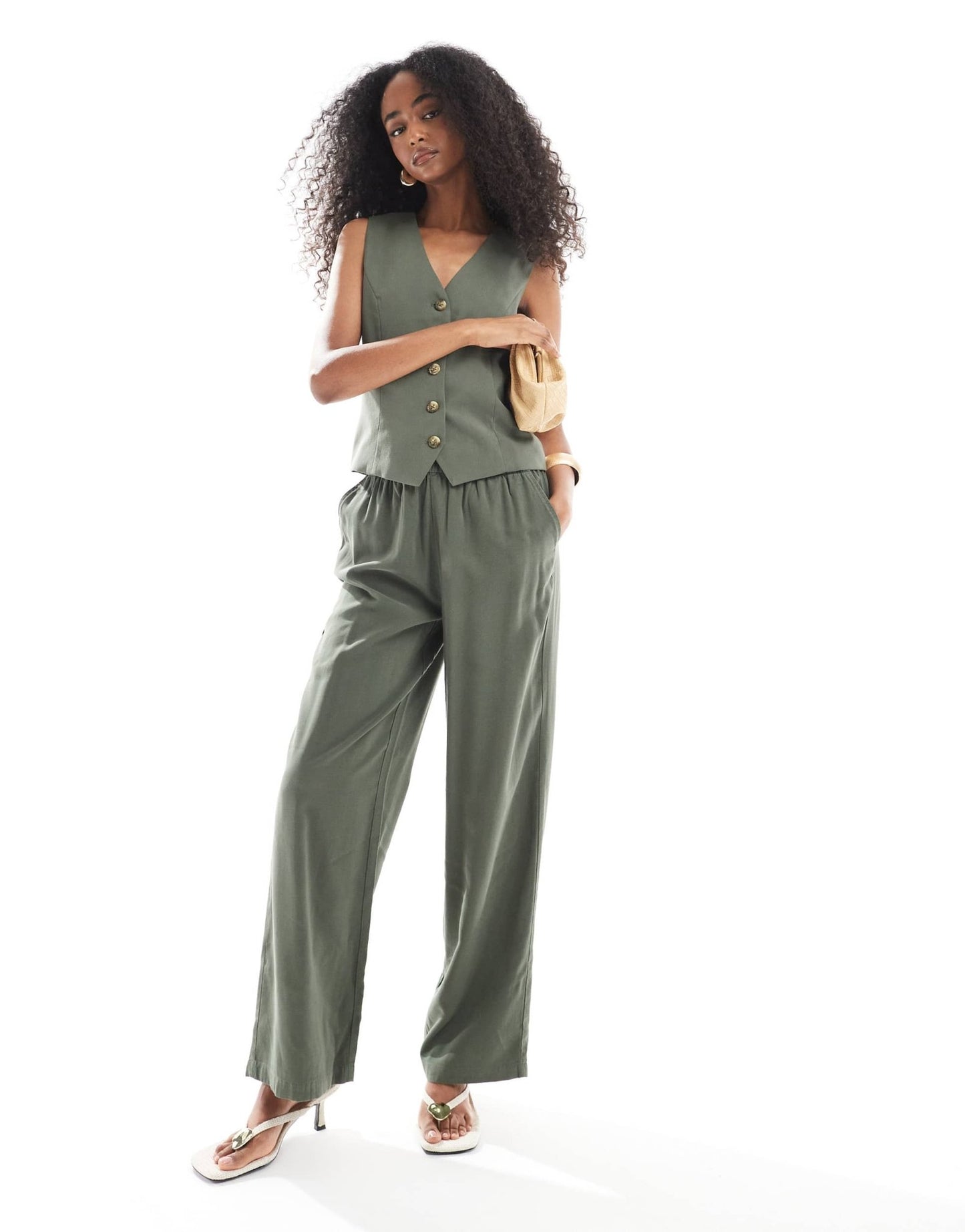 ONLY tailored twill pull on trousers co-ord in khaki - ASOS Sample Sale