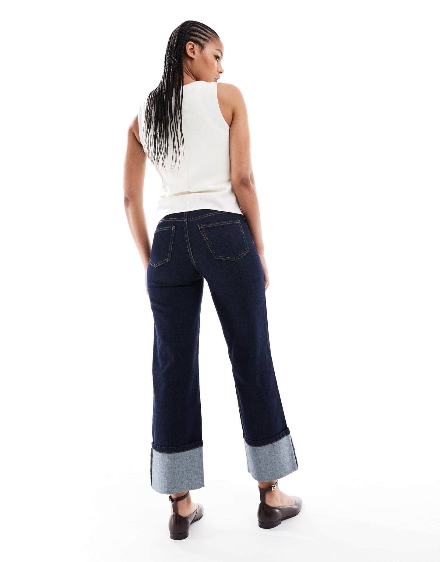 ONLY Tall cropped wide leg turn up hem jeans in indigo - ASOS Sample Sale