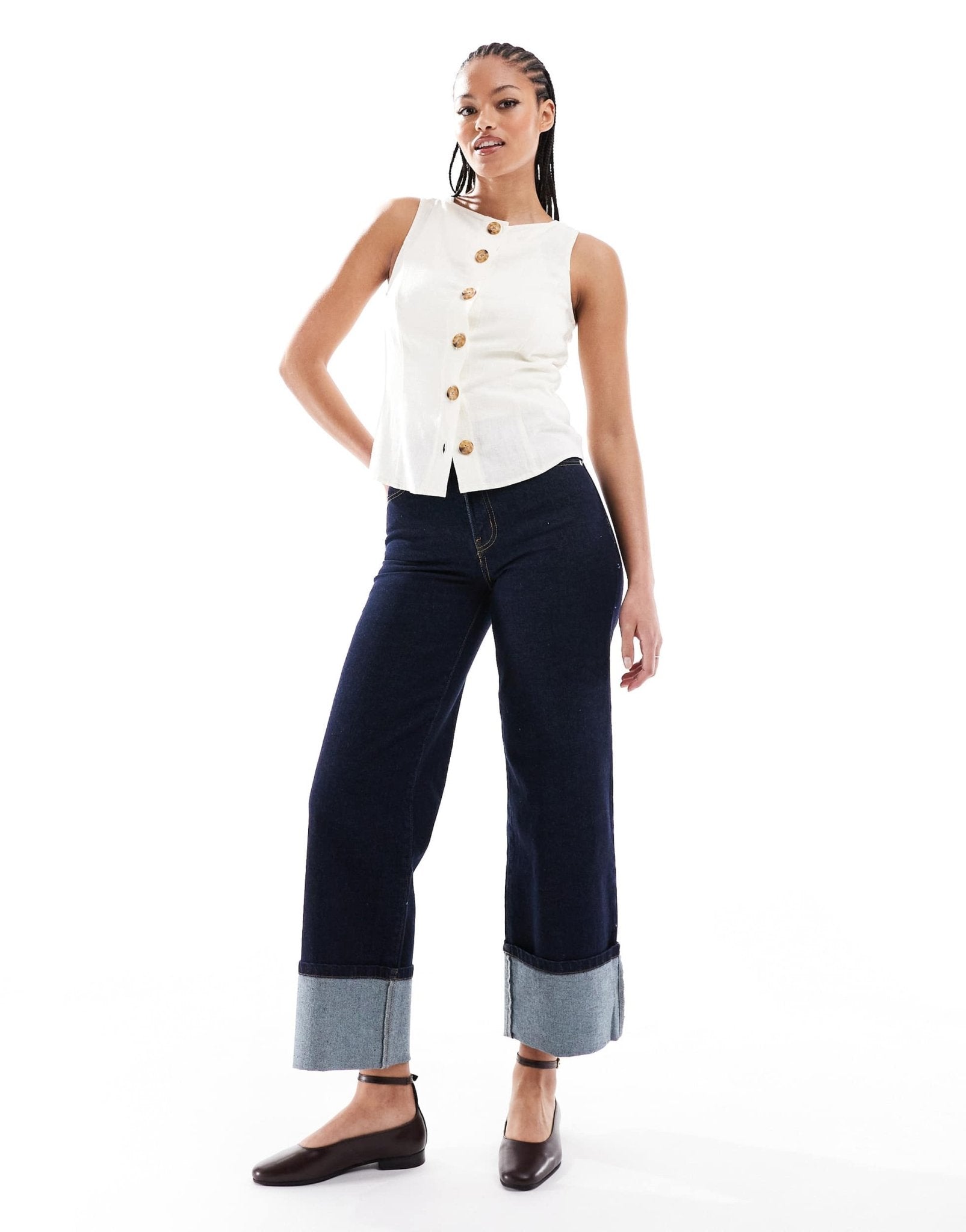 ONLY Tall cropped wide leg turn up hem jeans in indigo - ASOS Sample Sale