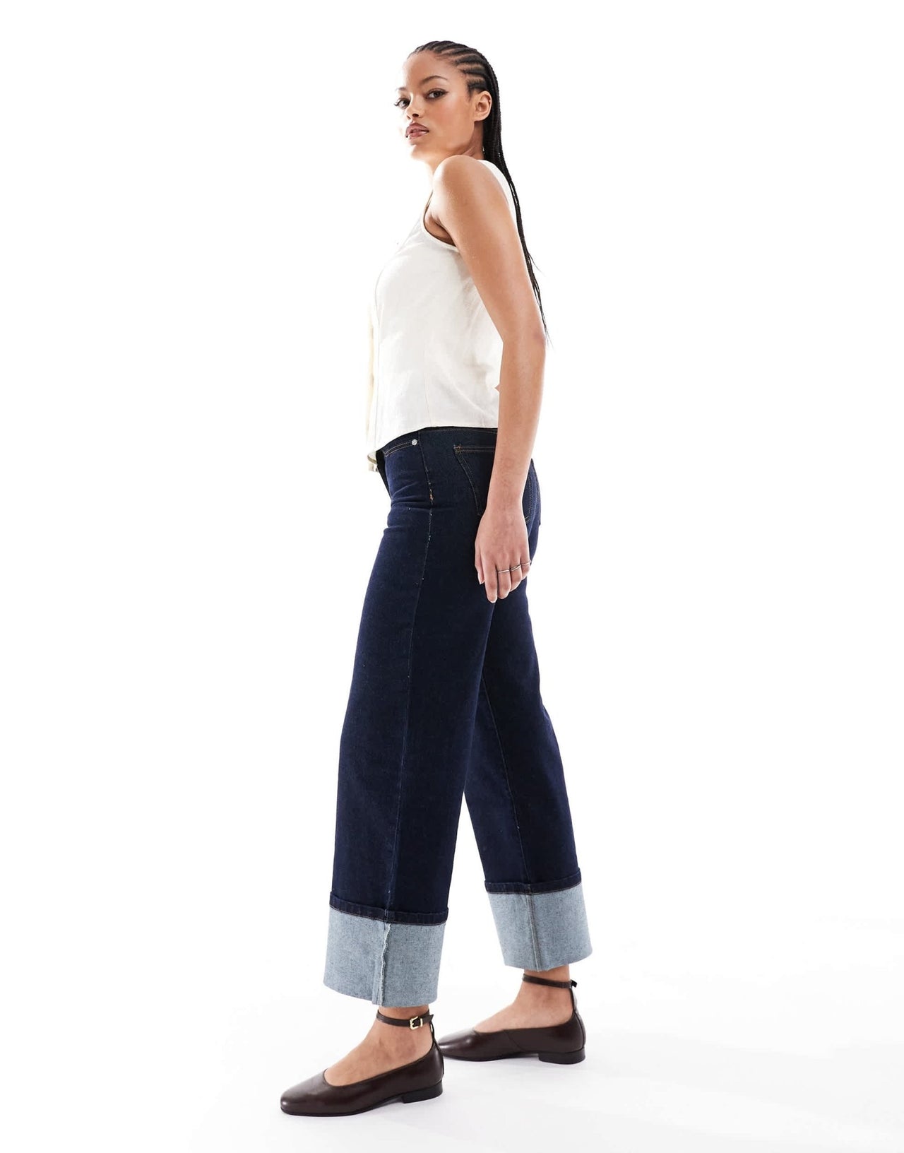 ONLY Tall cropped wide leg turn up hem jeans in indigo - ASOS Sample Sale