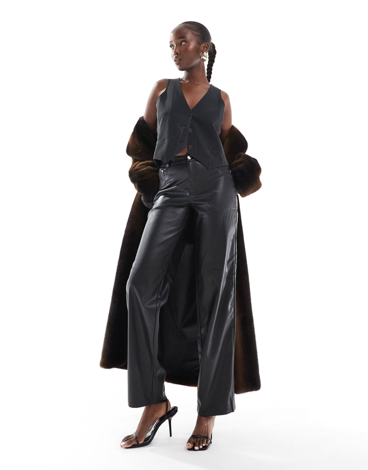 ONLY Tall high waist faux leather straight trousers in black - ASOS Sample Sale
