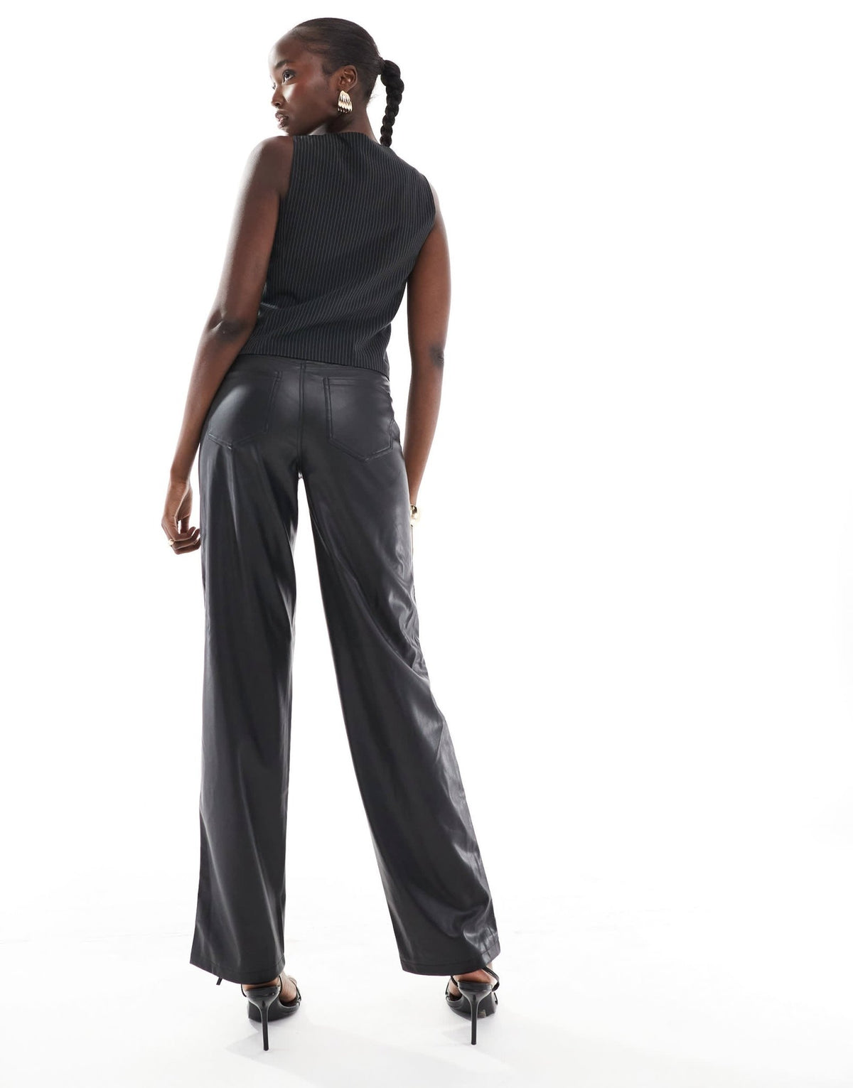 ONLY Tall high waist faux leather straight trousers in black - ASOS Sample Sale