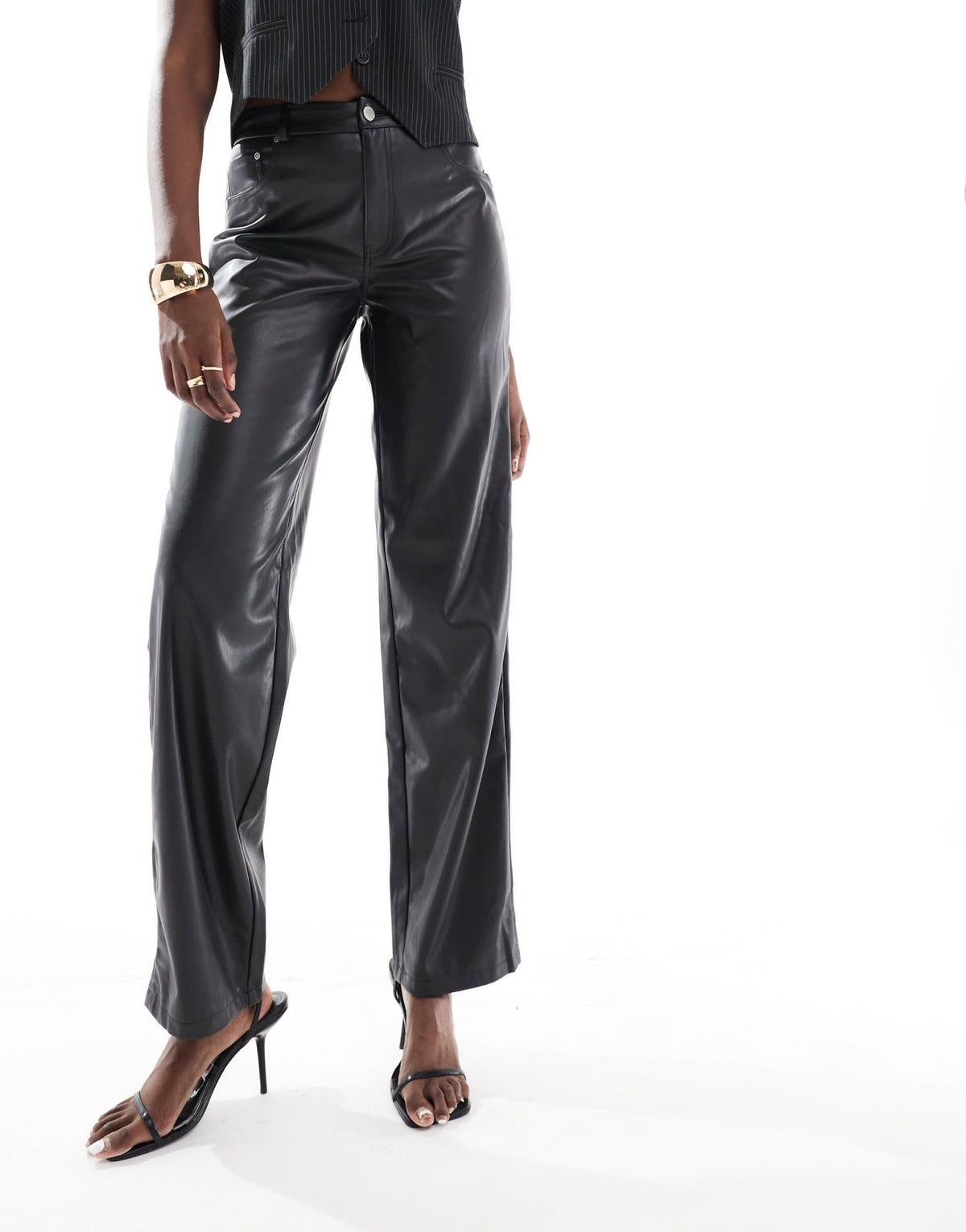 ONLY Tall high waist faux leather straight trousers in black - ASOS Sample Sale