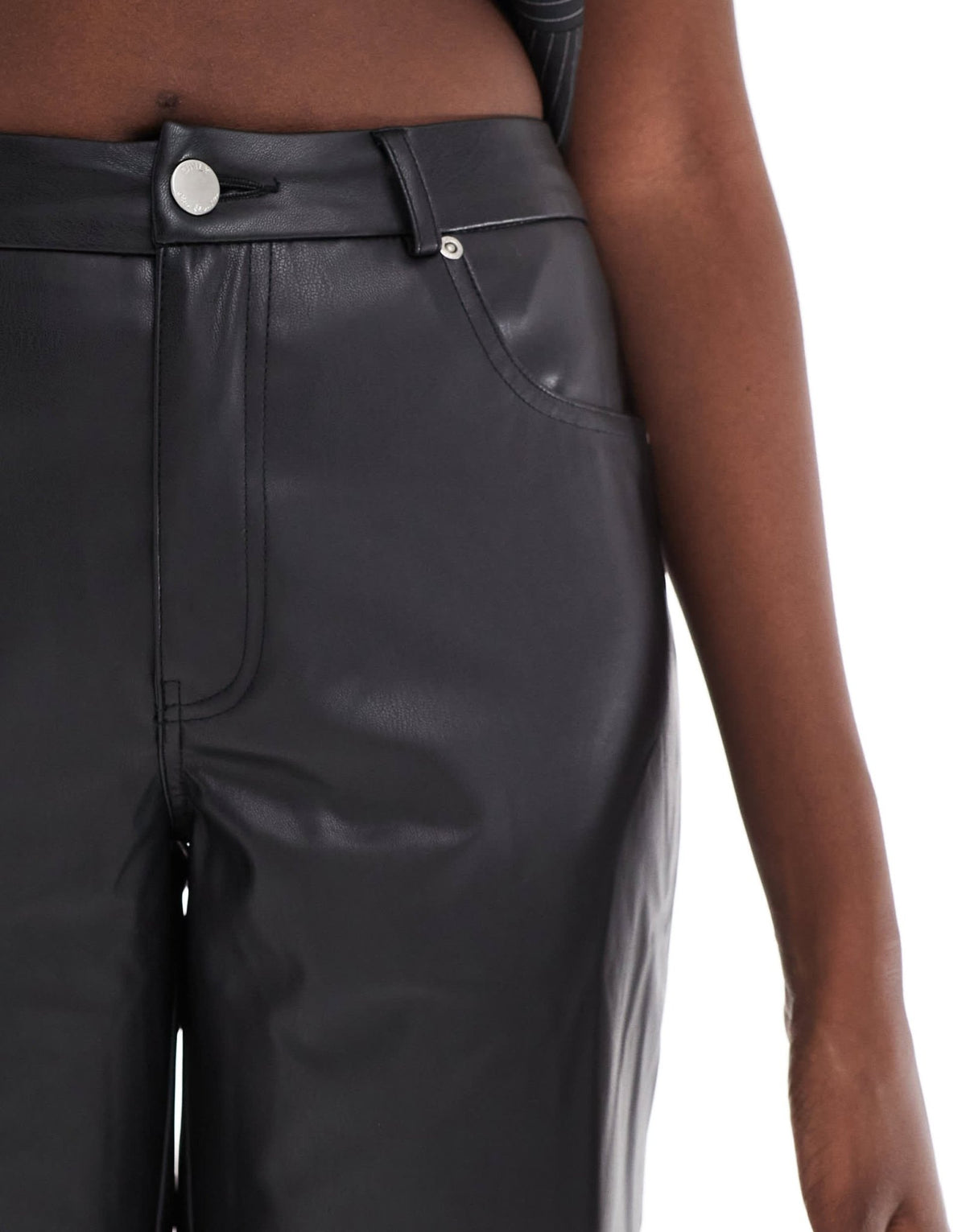 ONLY Tall high waist faux leather straight trousers in black - ASOS Sample Sale