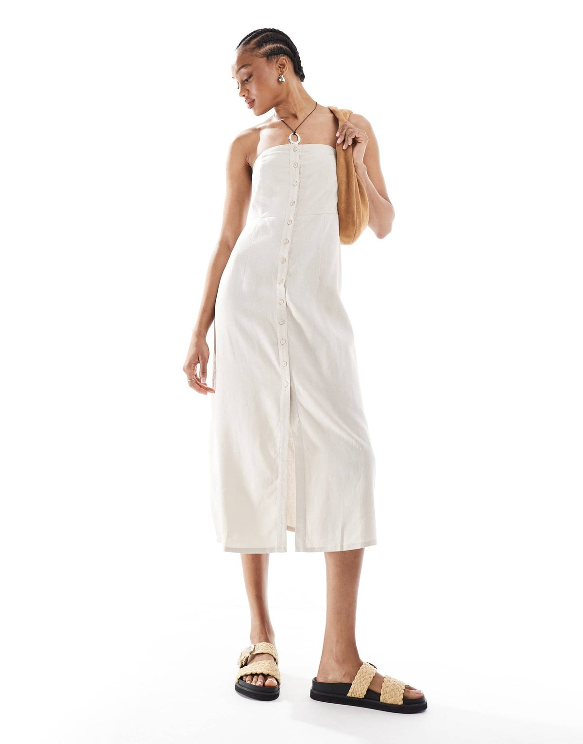 ONLY Tall linen mix bandeau midi dress in stone - ASOS Sample Sale