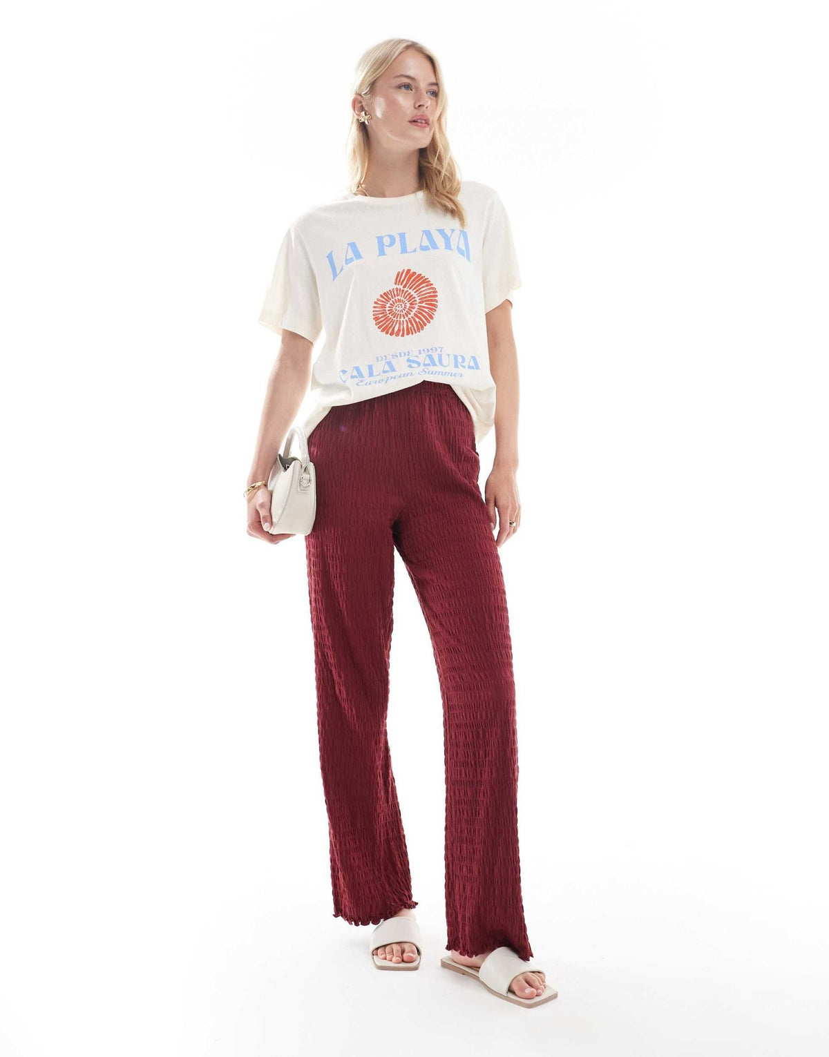 ONLY Tall relaxed fit shirred trousers in burgundy - ASOS Sample Sale