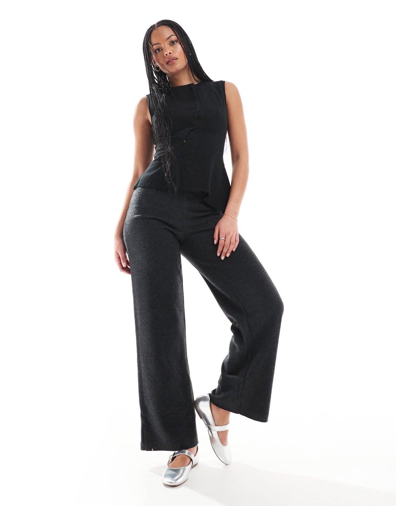 ONLY Tall soft texture loose fit trousers in dark grey - ASOS Sample Sale