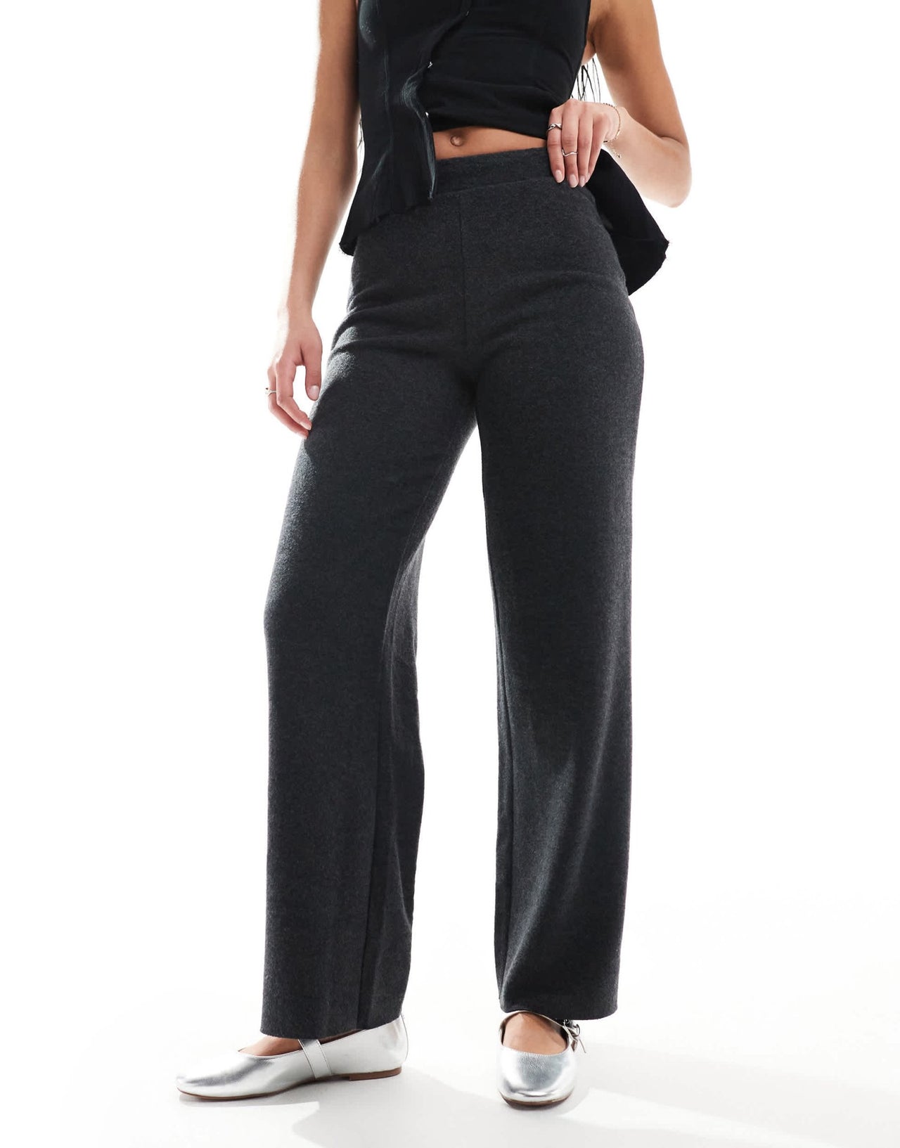 ONLY Tall soft texture loose fit trousers in dark grey - ASOS Sample Sale