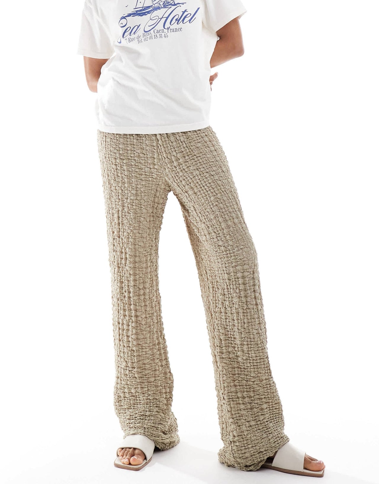 ONLY Tall textured wide leg trousers in beige - ASOS Sample Sale