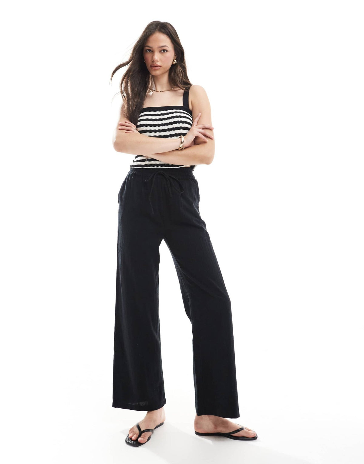 ONLY Tall wide leg linen look trousers in black - ASOS Sample Sale