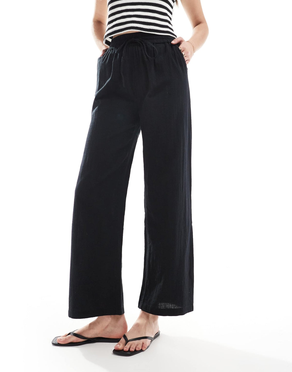 ONLY Tall wide leg linen look trousers in black - ASOS Sample Sale