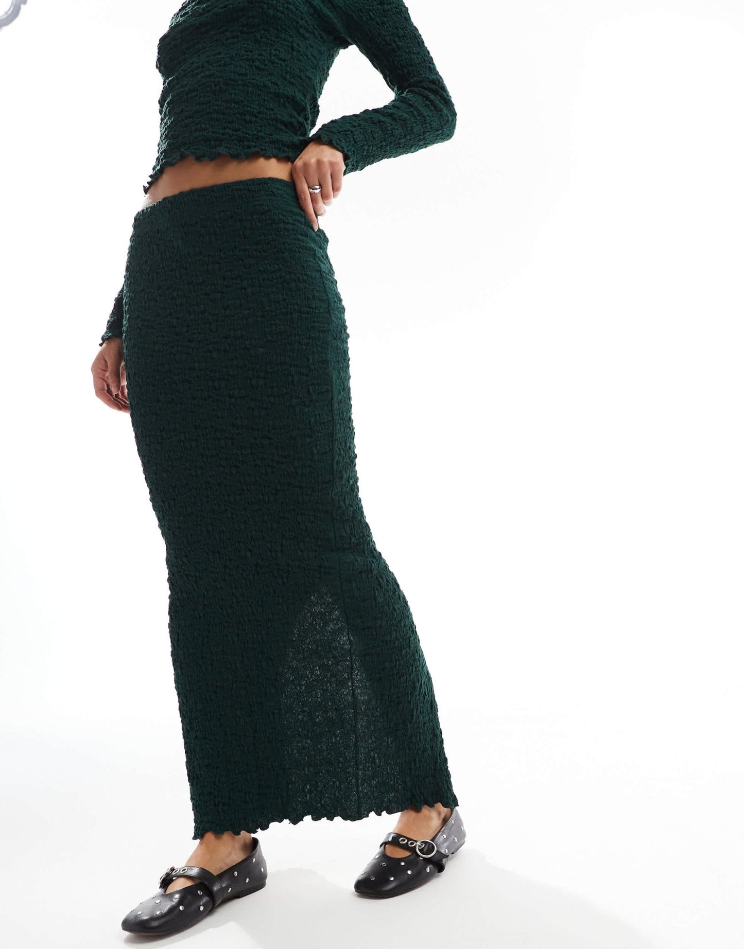 ONLY textured maxi skirt co - ord in emerald green - ASOS Sample Sale