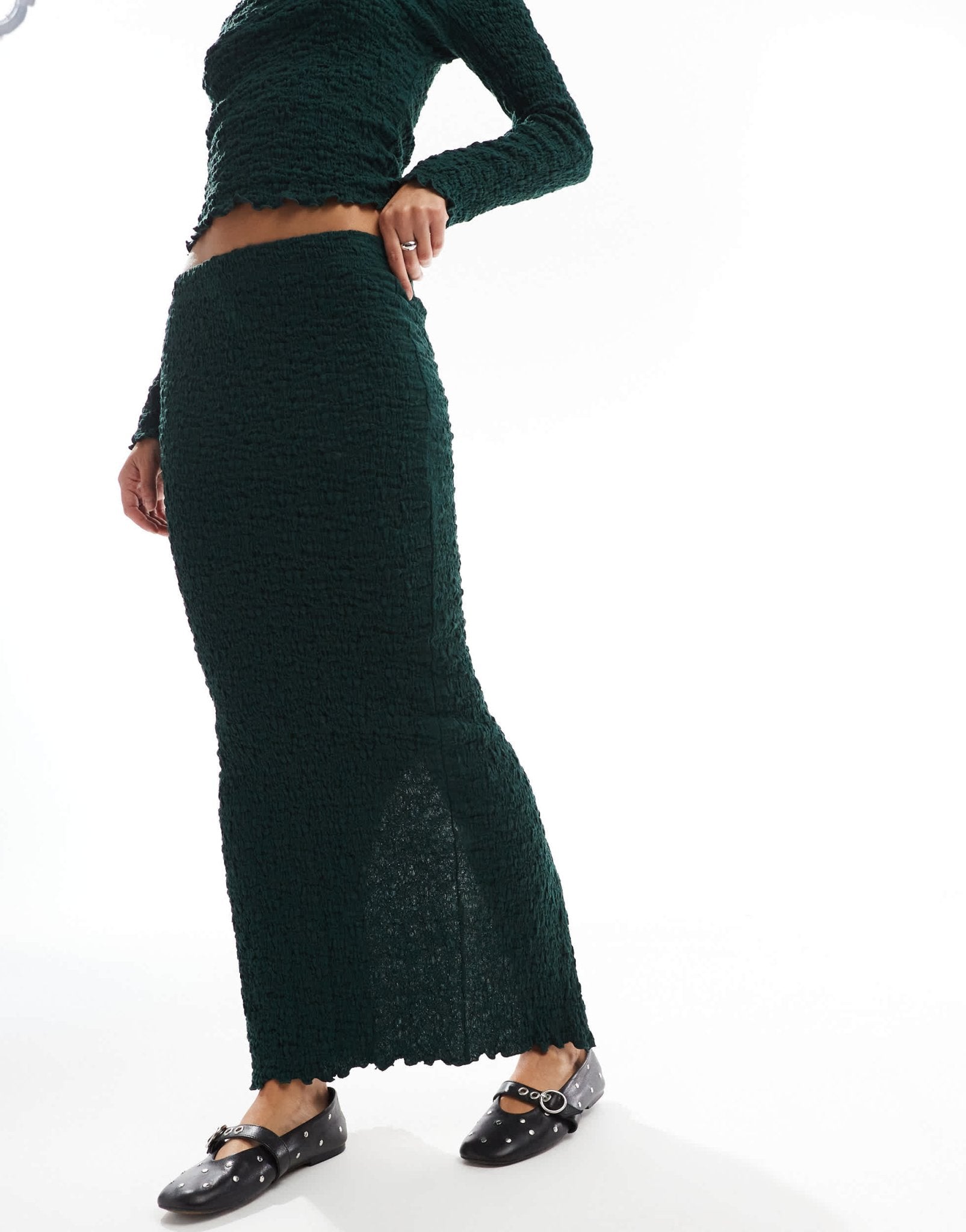 ONLY textured maxi skirt co - ord in emerald green - ASOS Sample Sale