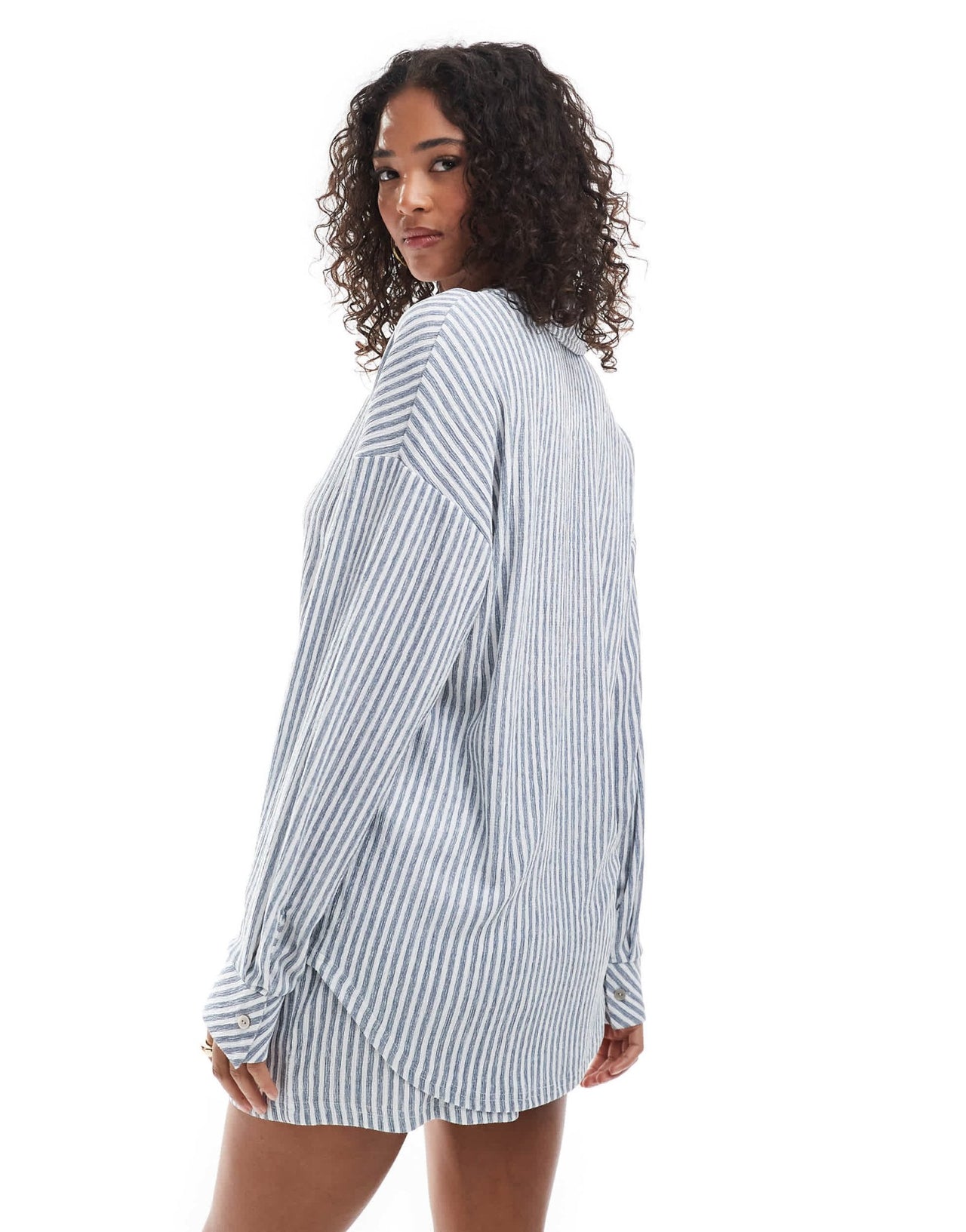 ONLY textured oversized shirt co-ord in blue stripes - ASOS Sample Sale