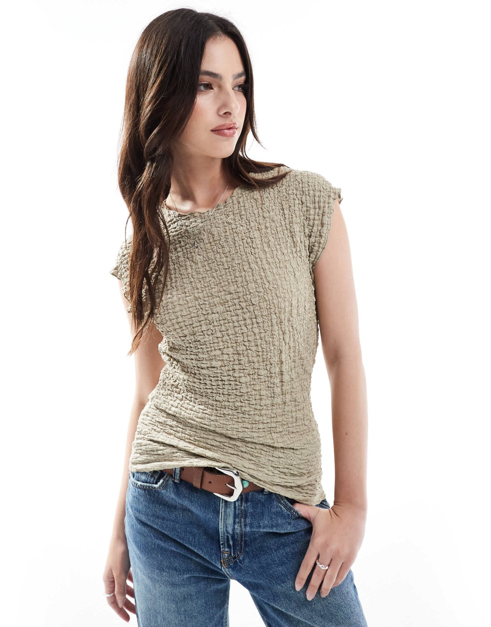 ONLY textured sleeveless top in beige - ASOS Sample Sale