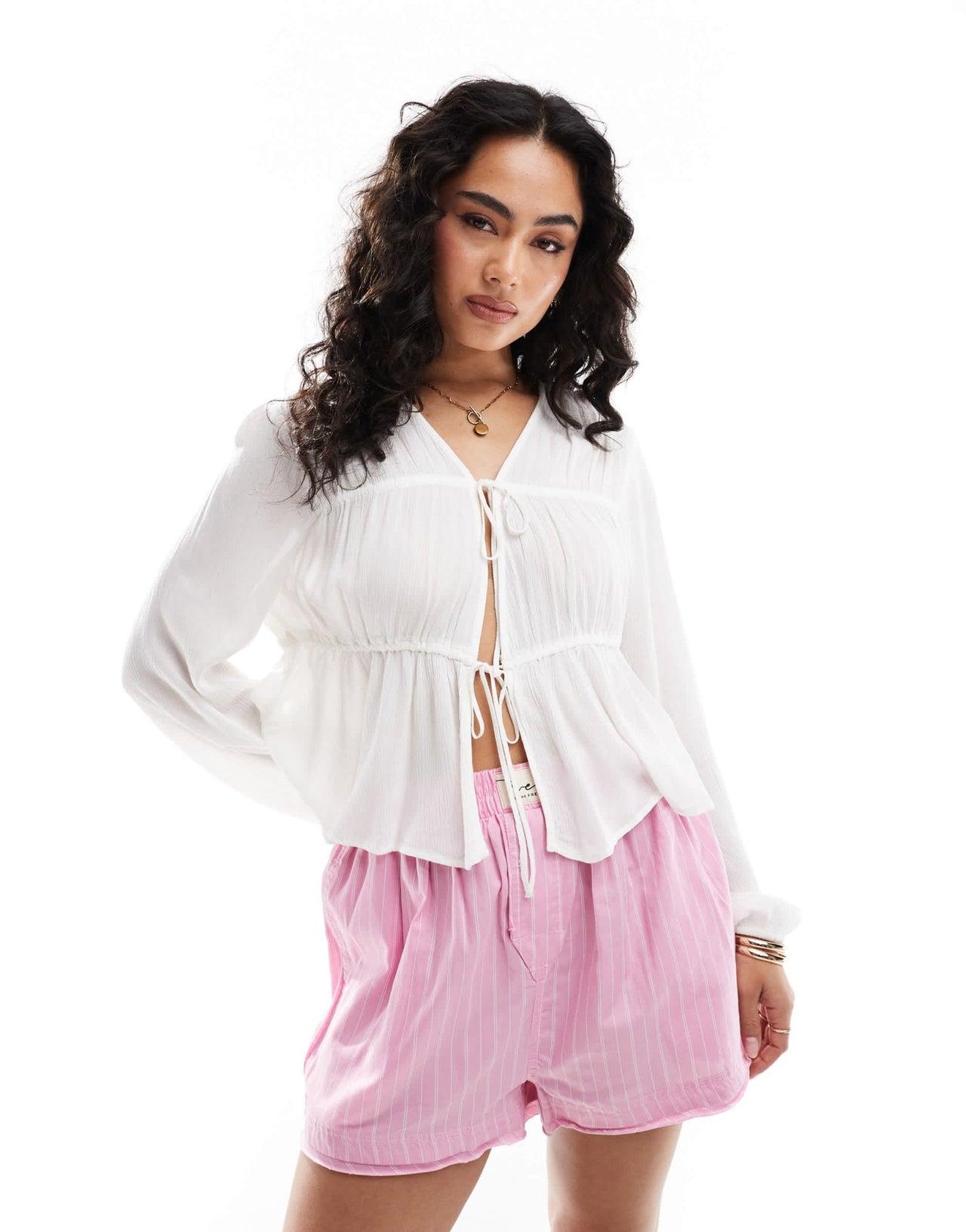 ONLY tie front plisse top in white - ASOS Sample Sale