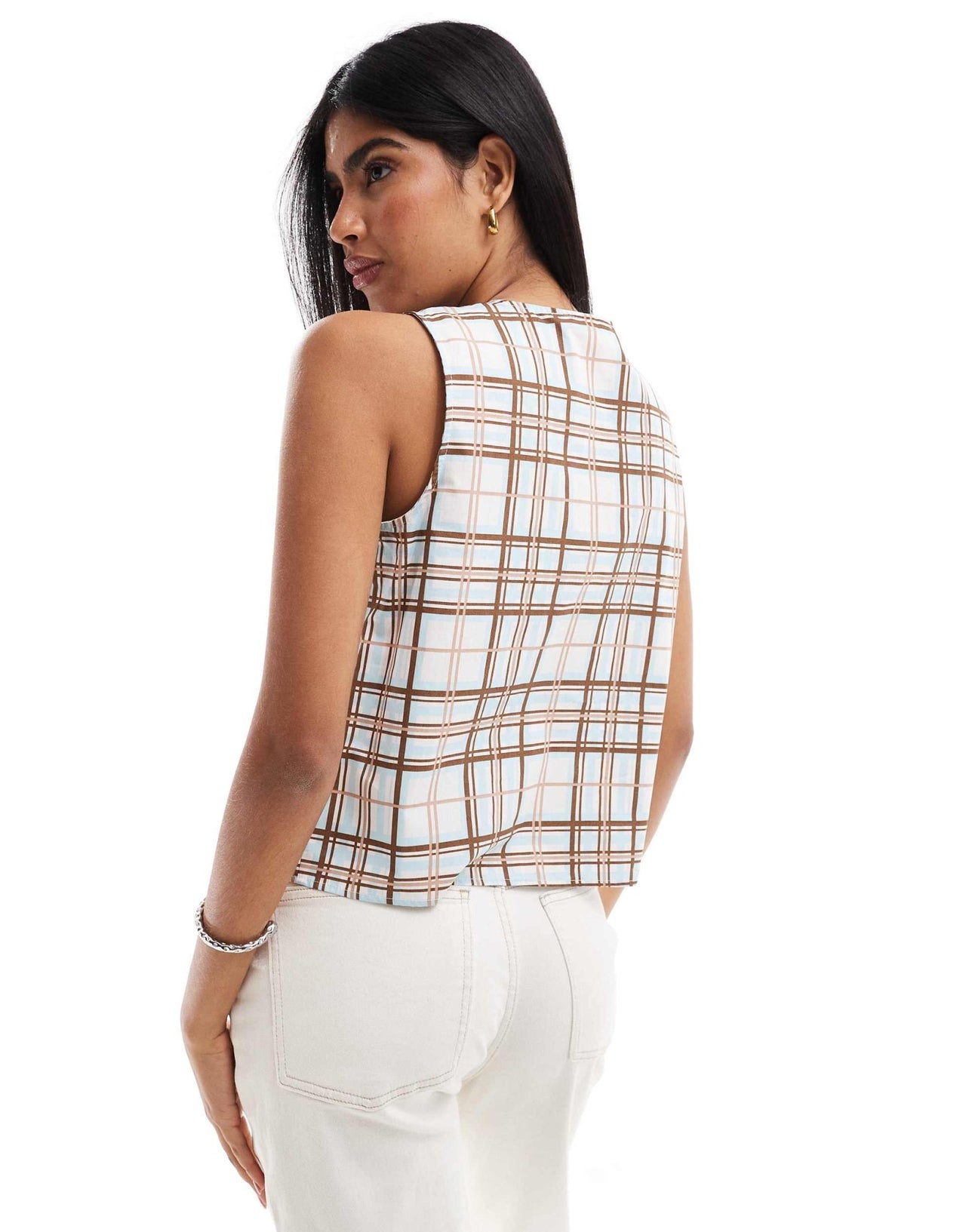 ONLY tie front waistcoat in blue check - ASOS Sample Sale