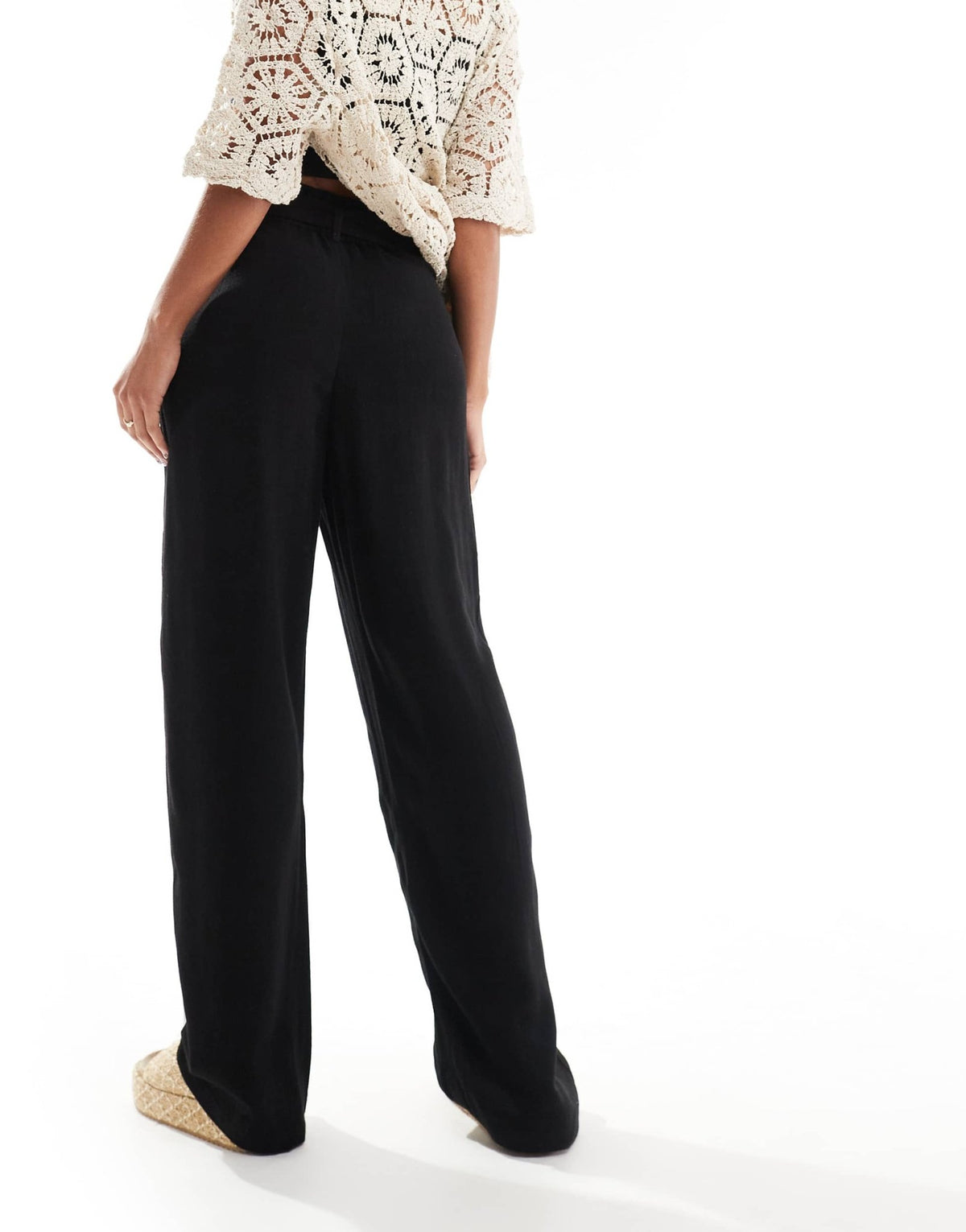 ONLY tie waist wide leg linen trousers in black - ASOS Sample Sale