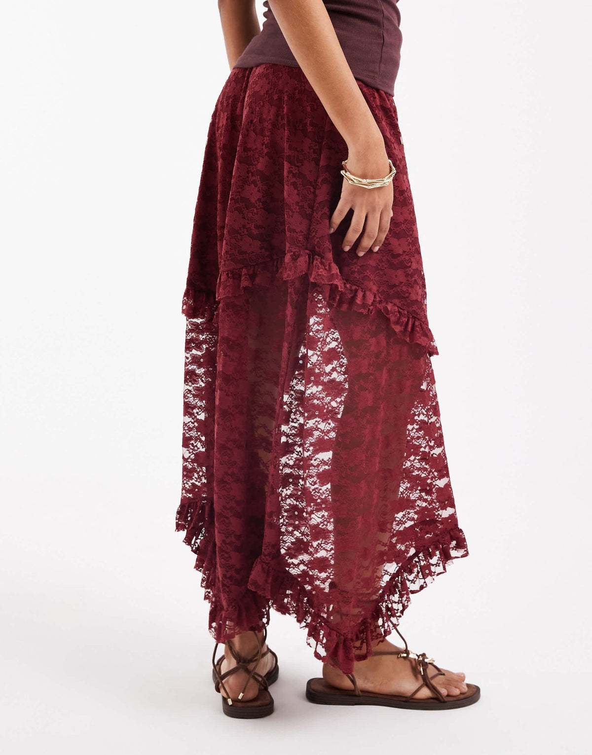ONLY tiered lace maxi skirt in burgundy - ASOS Sample Sale