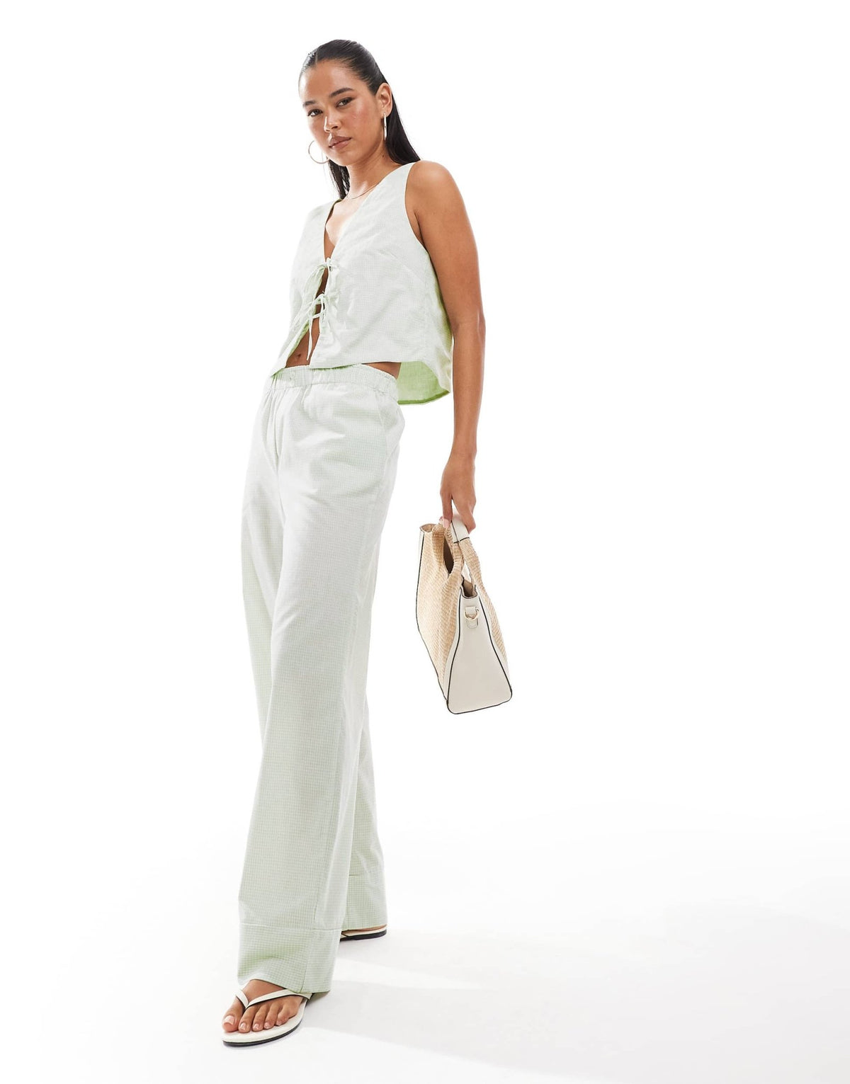 ONLY wide leg boxer detail trousers co-ord in green gingham - ASOS Sample Sale