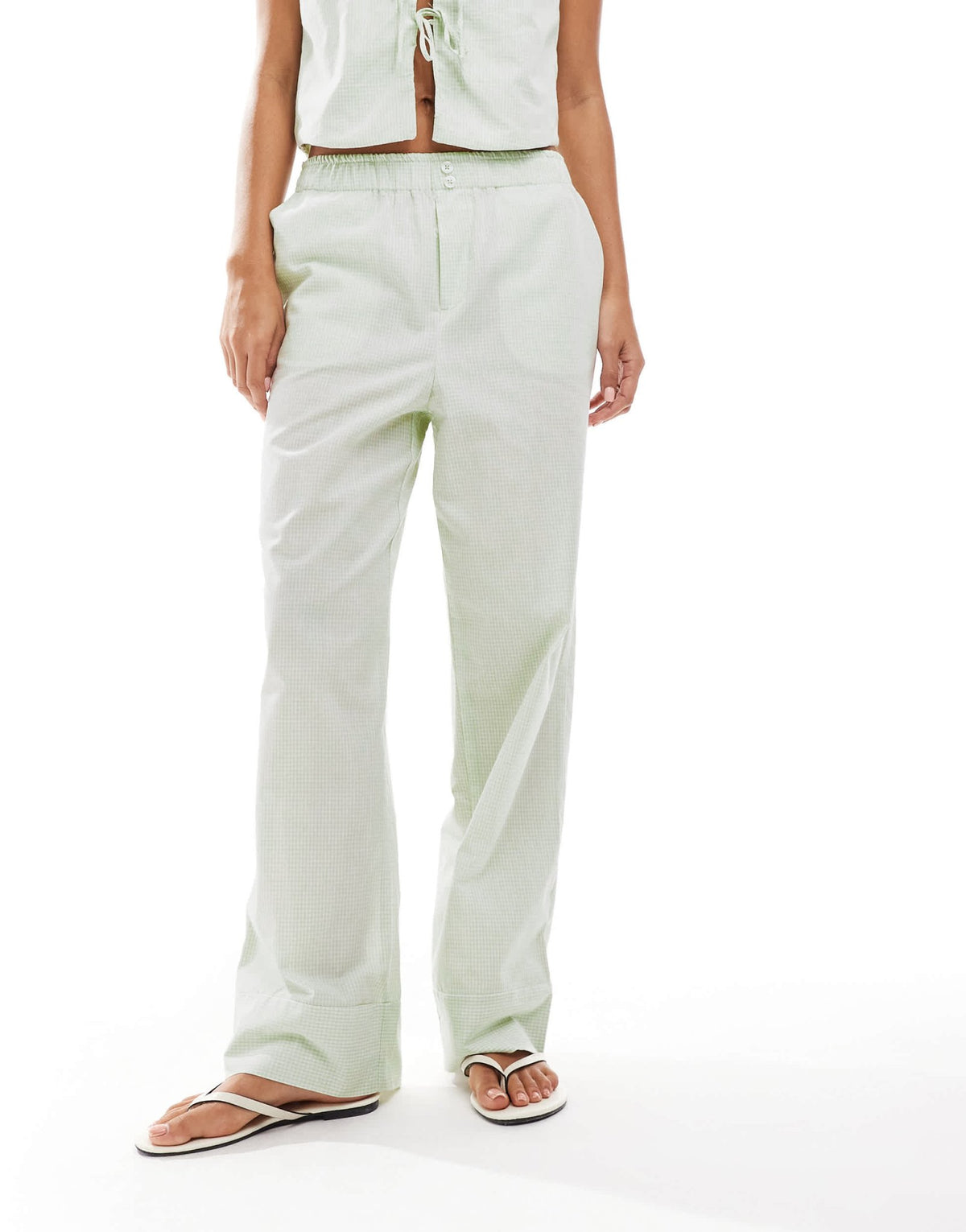 ONLY wide leg boxer detail trousers co-ord in green gingham - ASOS Sample Sale