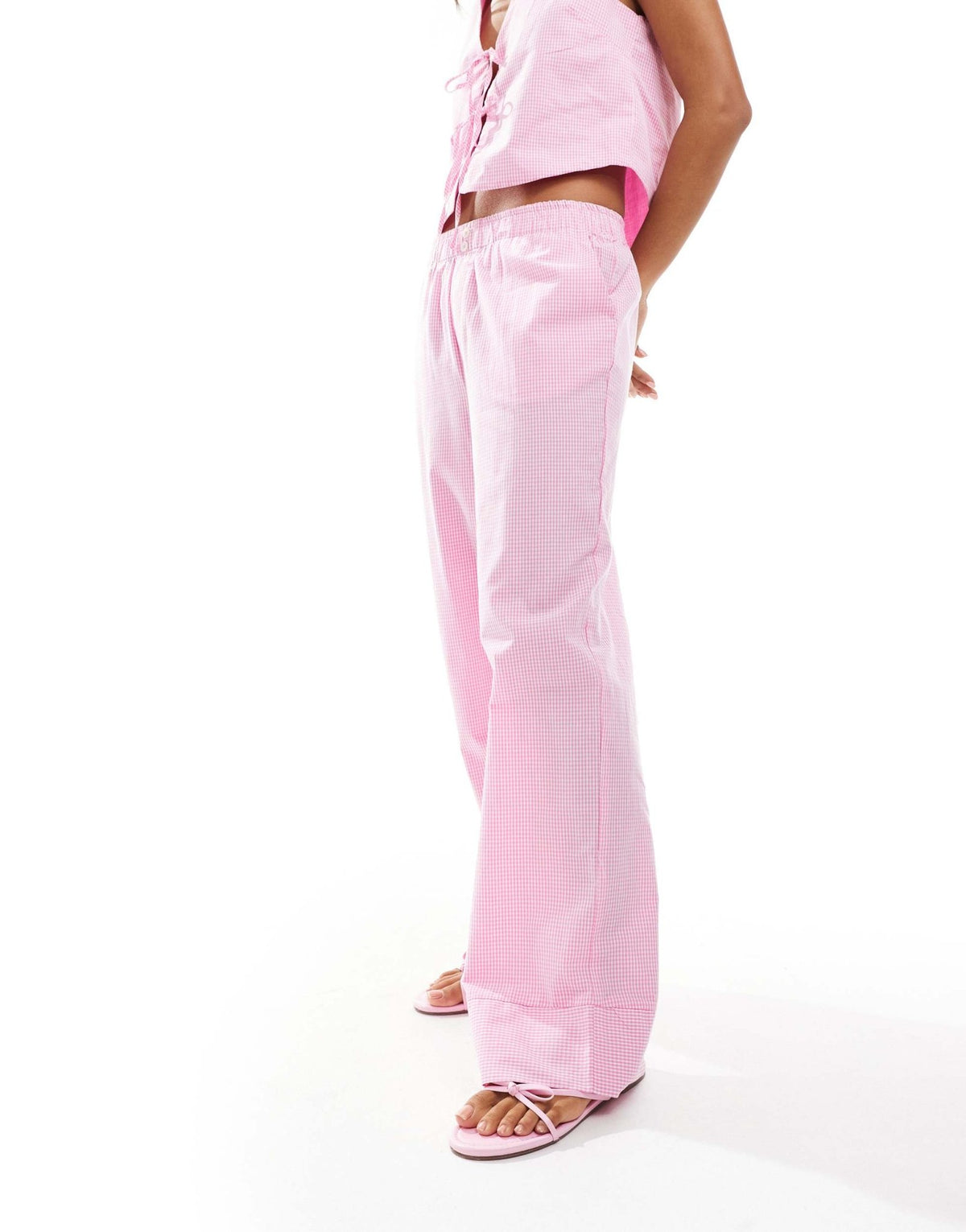 ONLY wide leg boxer detail trousers co-ord in pink gingham - ASOS Sample Sale