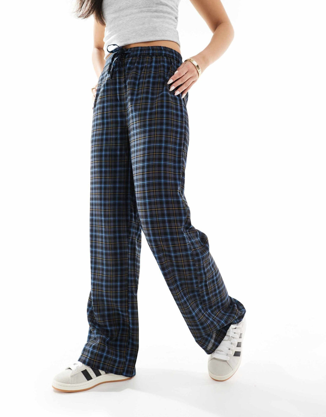 ONLY wide leg check trousers in dark grey – ASOS Sample Sale