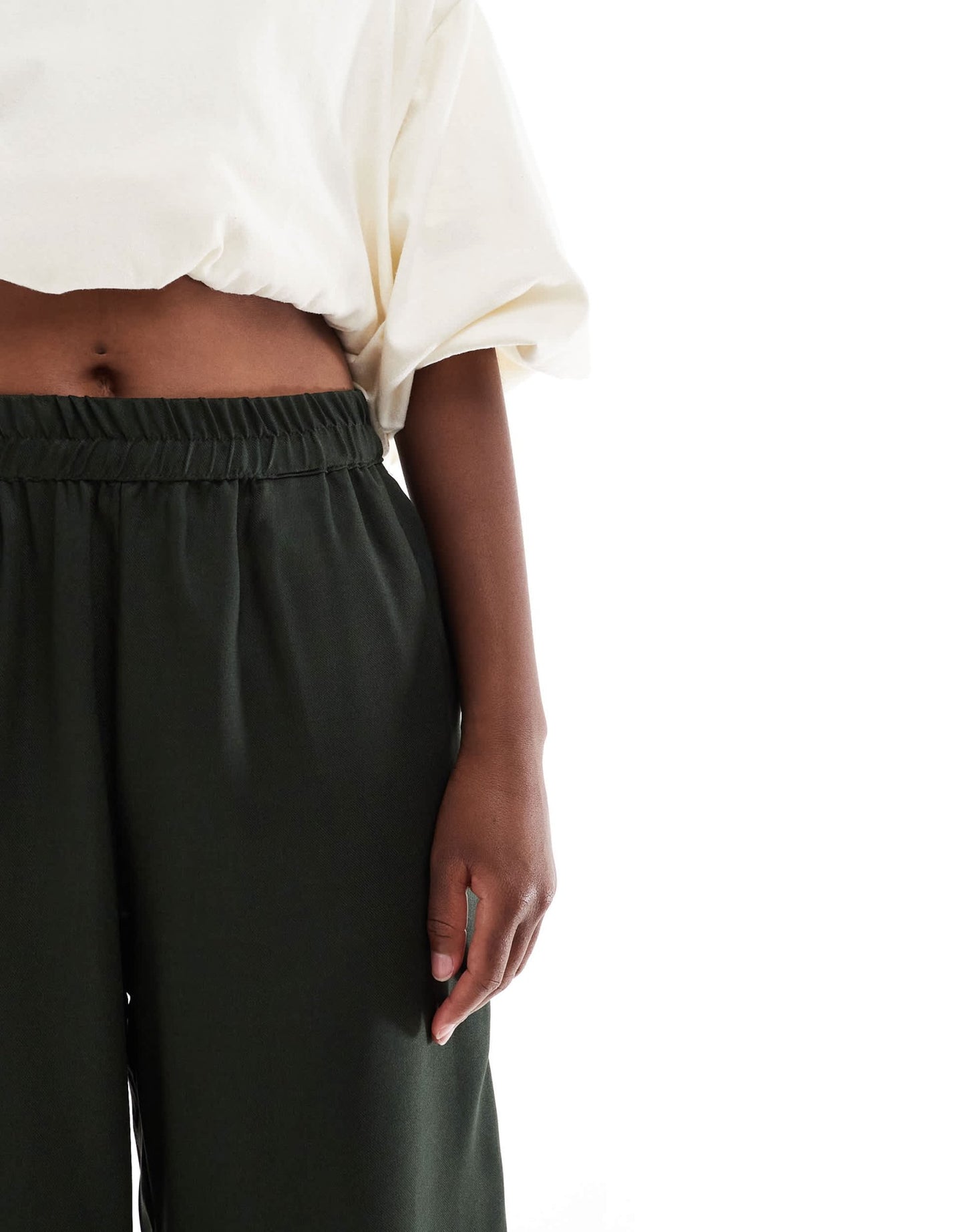 ONLY wide leg pull on trousers in khaki - ASOS Sample Sale