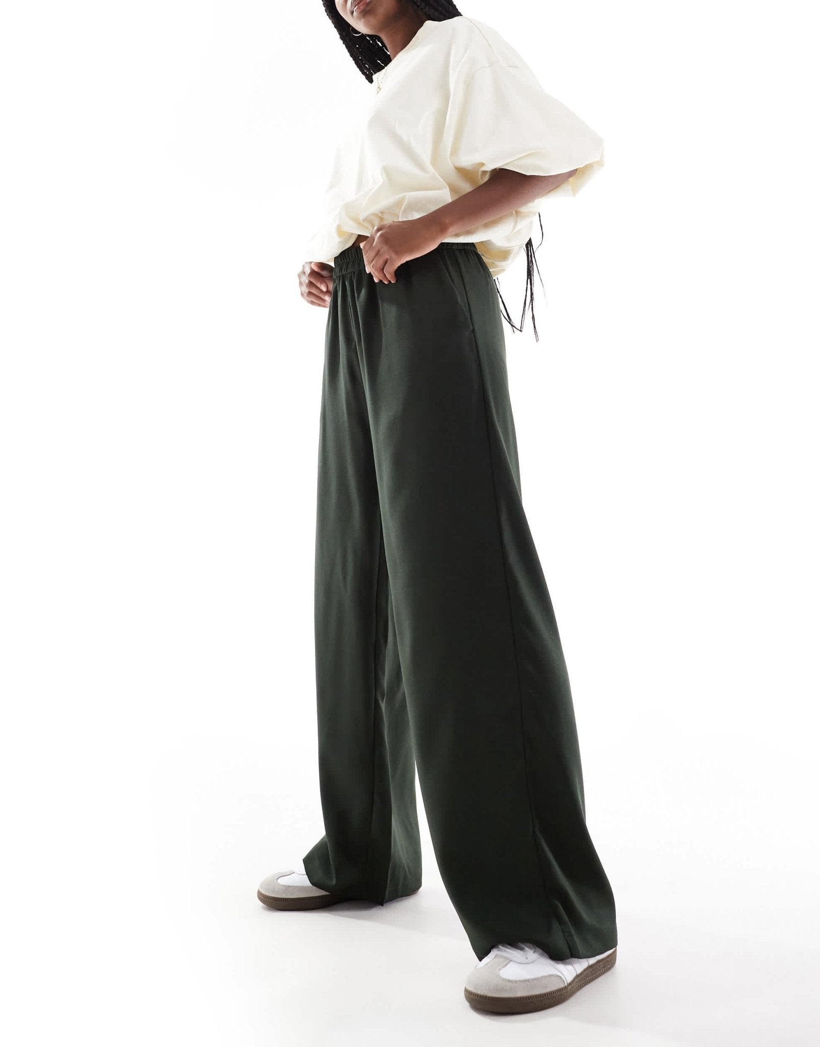 ONLY wide leg pull on trousers in khaki - ASOS Sample Sale
