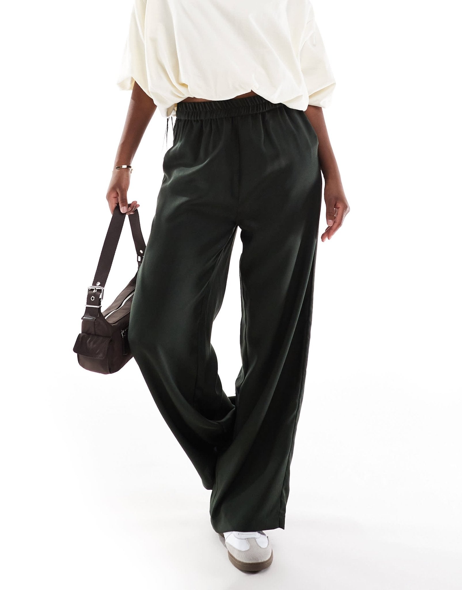 ONLY wide leg pull on trousers in khaki - ASOS Sample Sale