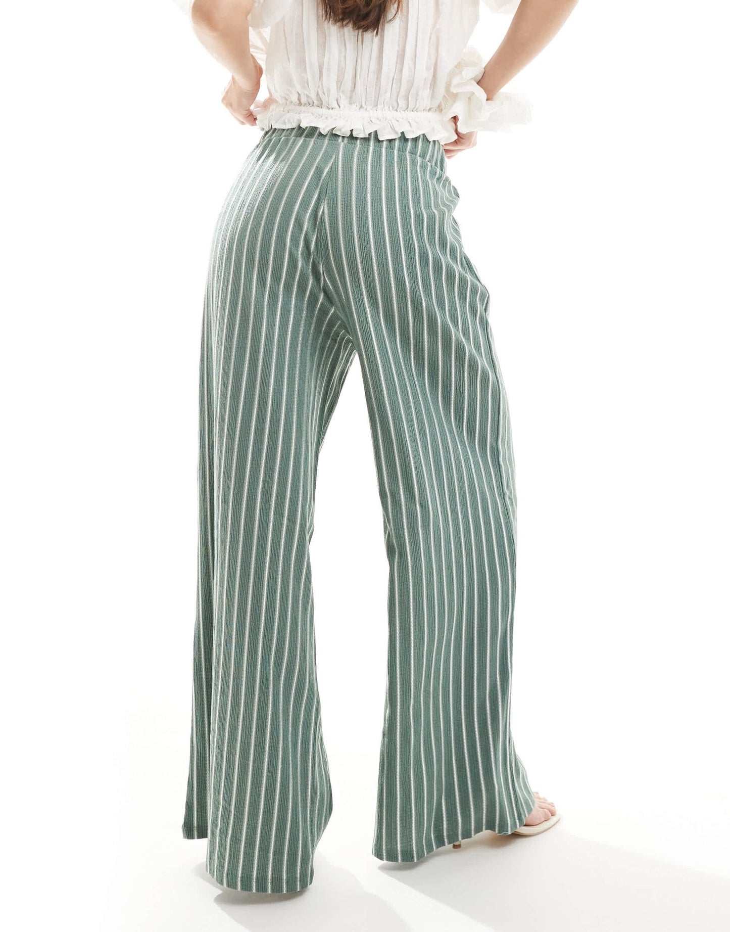 ONLY wide leg textured trouser in green stripe - ASOS Sample Sale