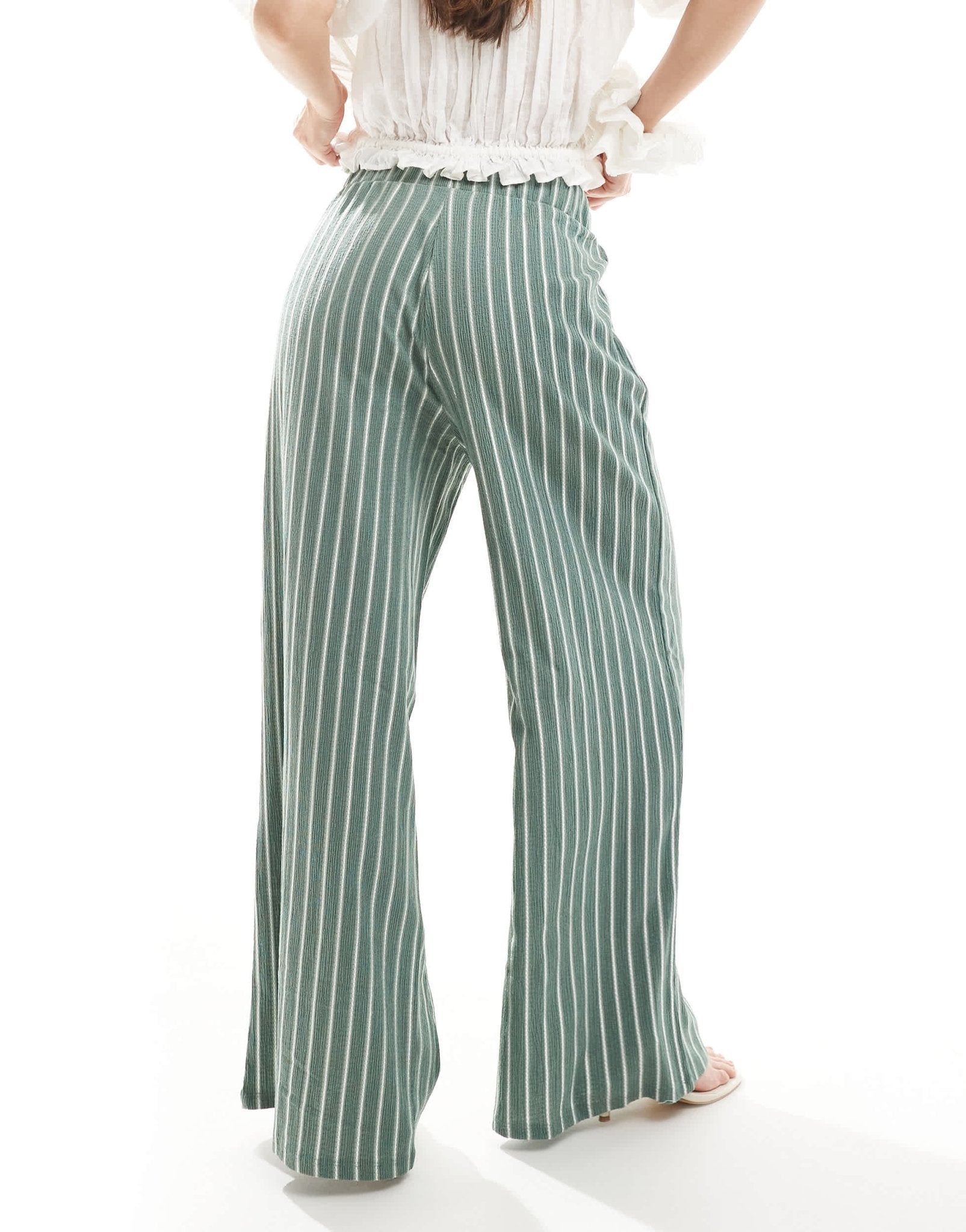 ONLY wide leg textured trouser in green stripe - ASOS Sample Sale