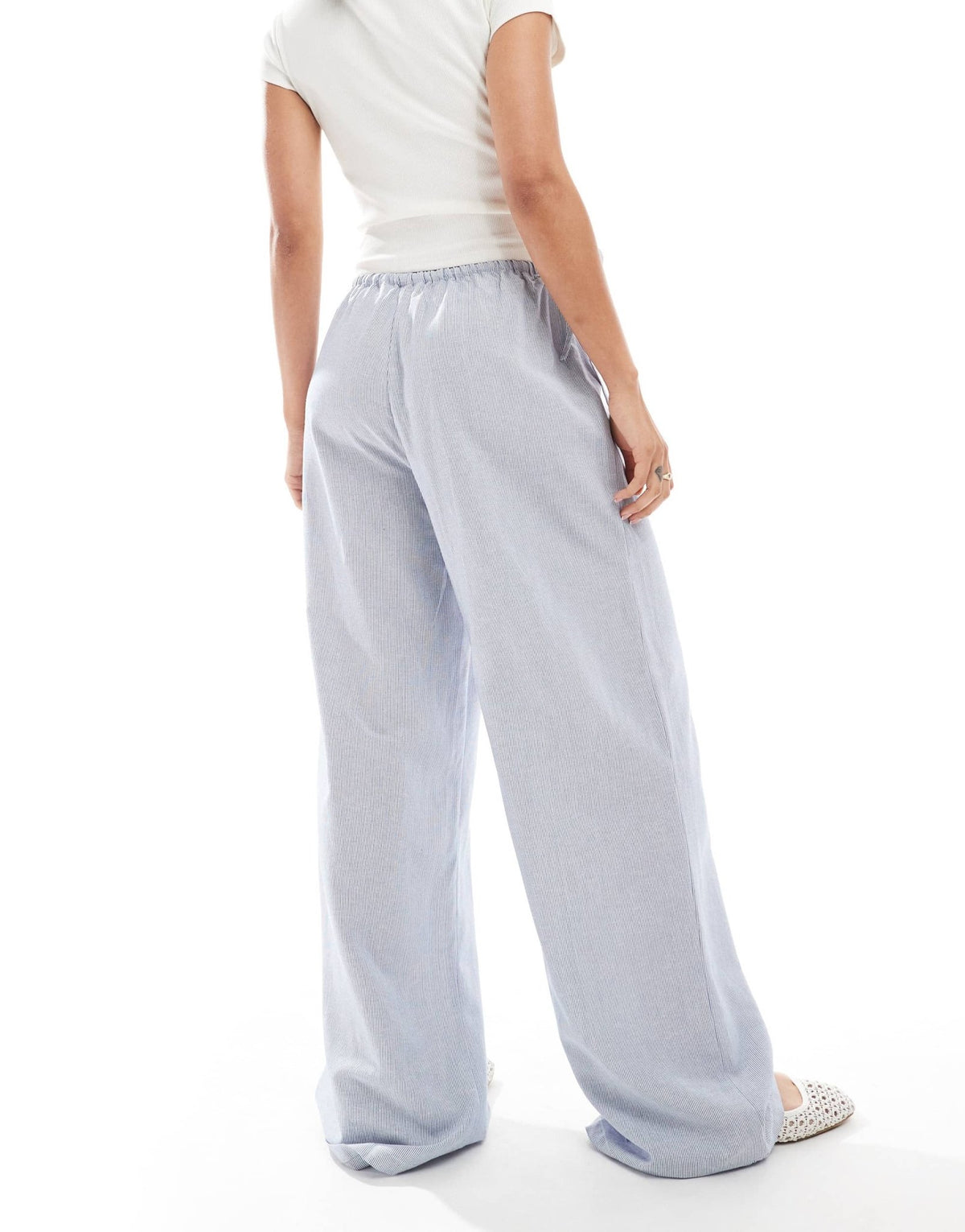 ONLY wide leg tie detail trousers in blue stripes - ASOS Sample Sale