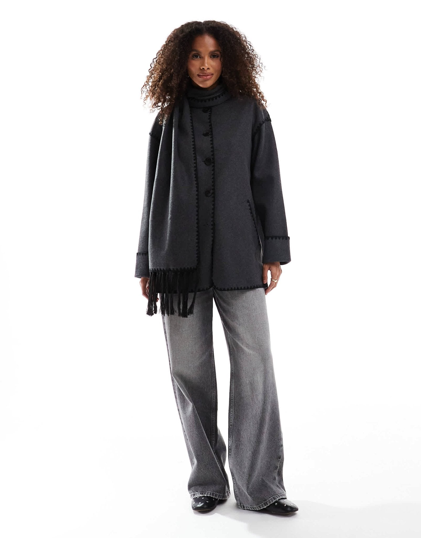 ONLY wool look scarf coat in grey - ASOS Sample Sale