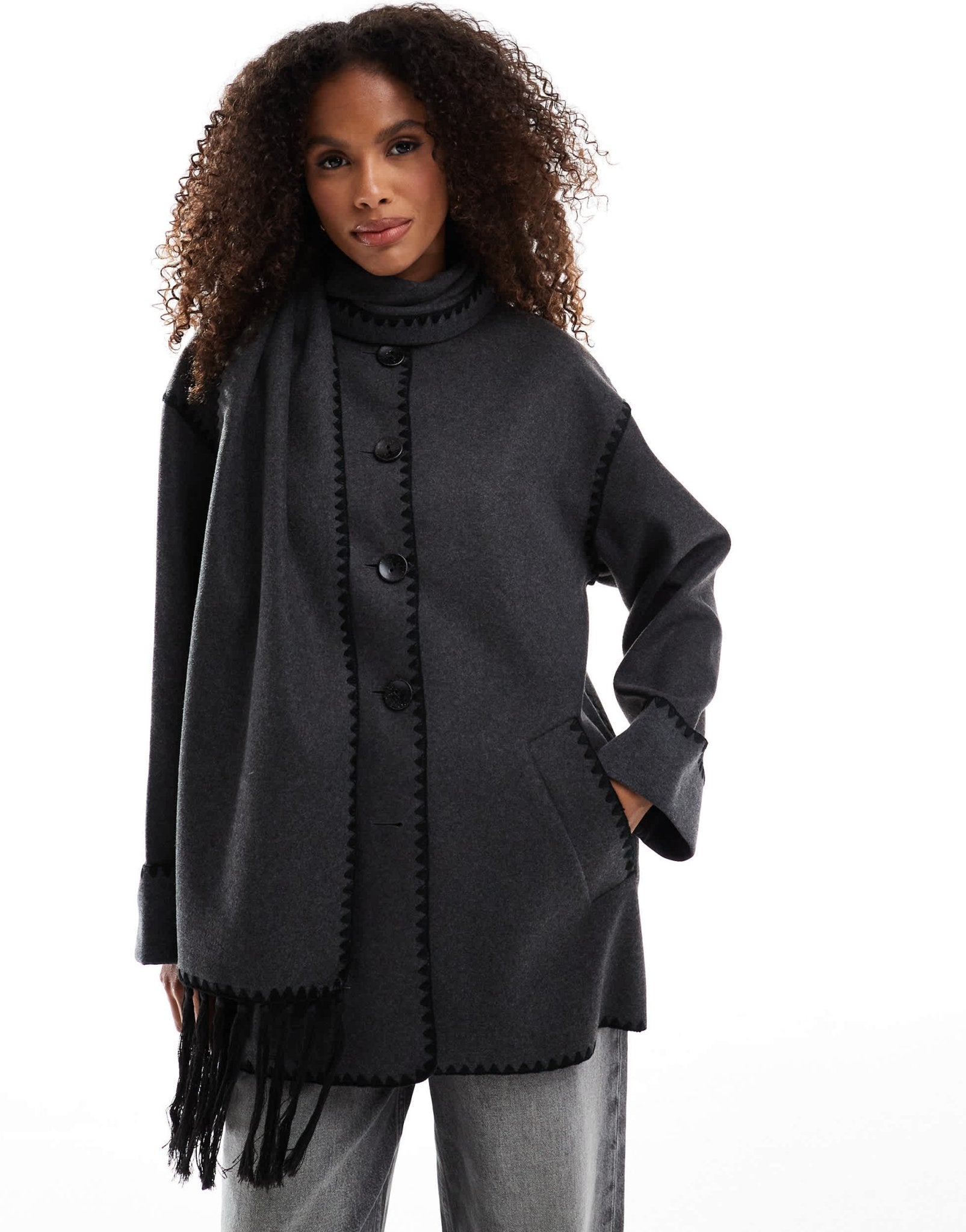 ONLY wool look scarf coat in grey - ASOS Sample Sale