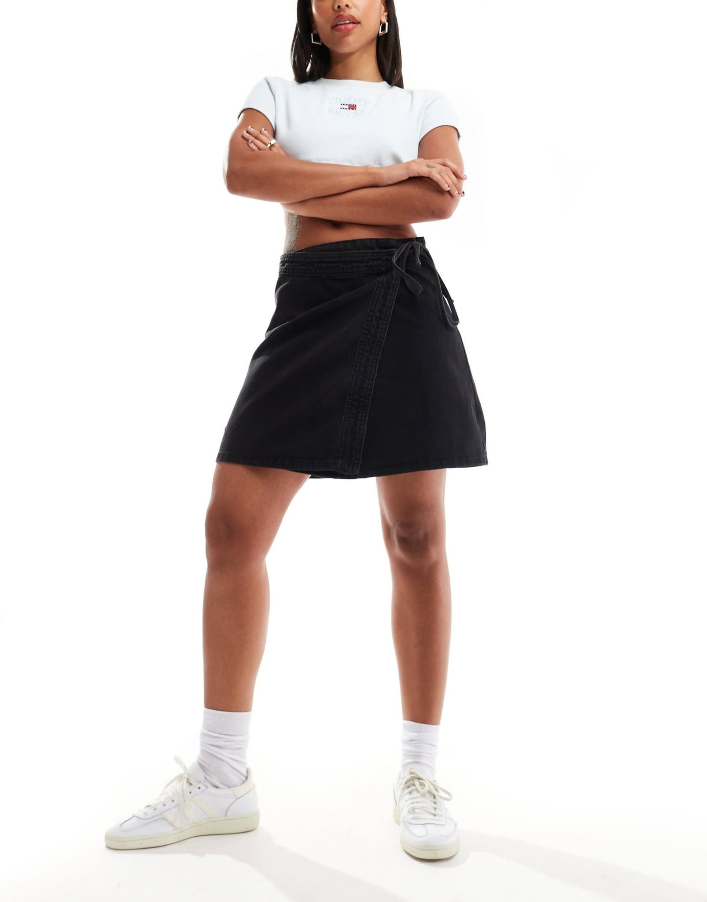 ONLY wrap tie denim skirt in wash black - ASOS Sample Sale